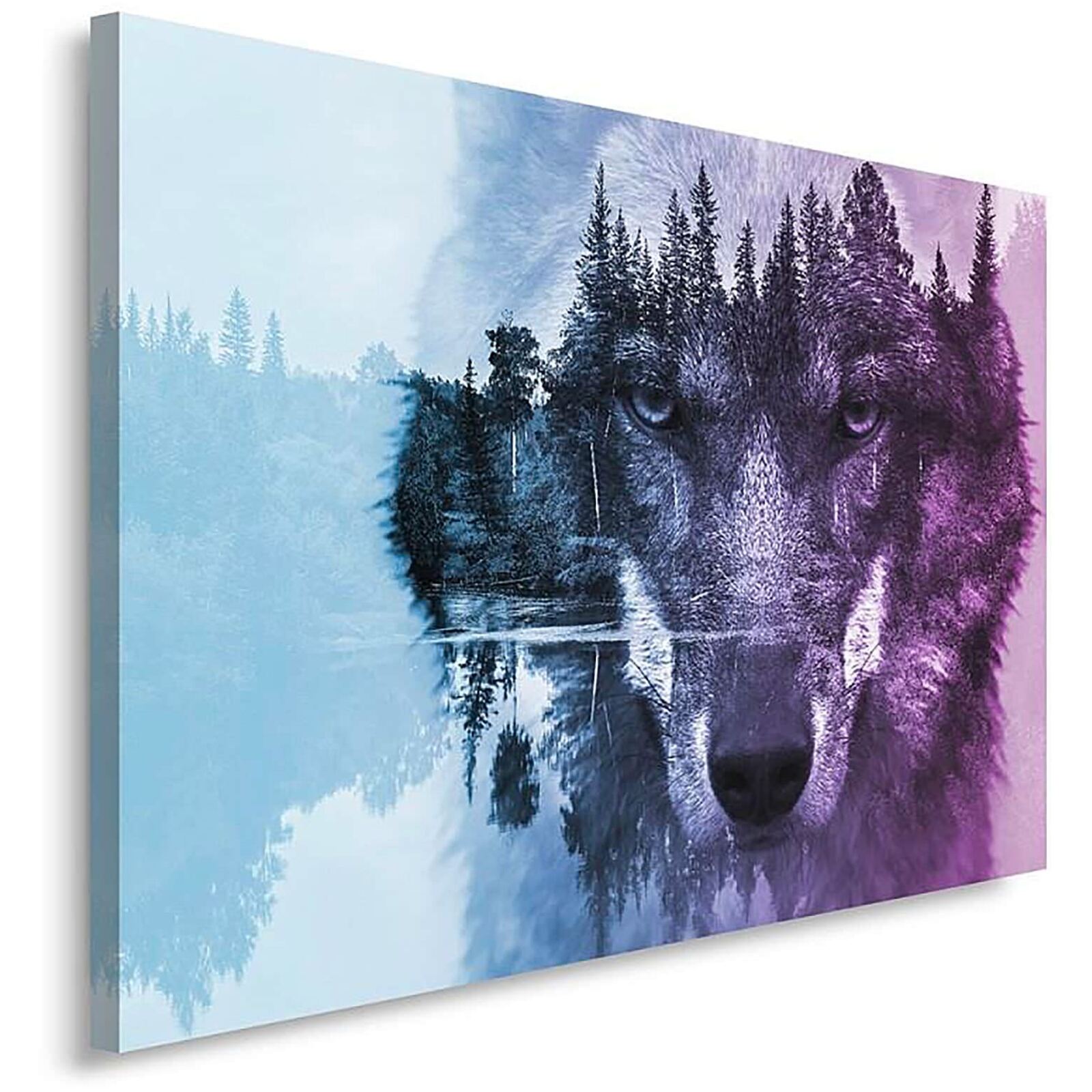 Tableau loup sur fond de forêt pourpre - 40 x 30 cm - 2