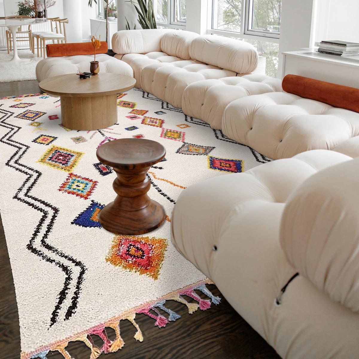 Tapis berbère 160x230 tissé motif ethnic LYN5 OURIKA E ivoire - 7