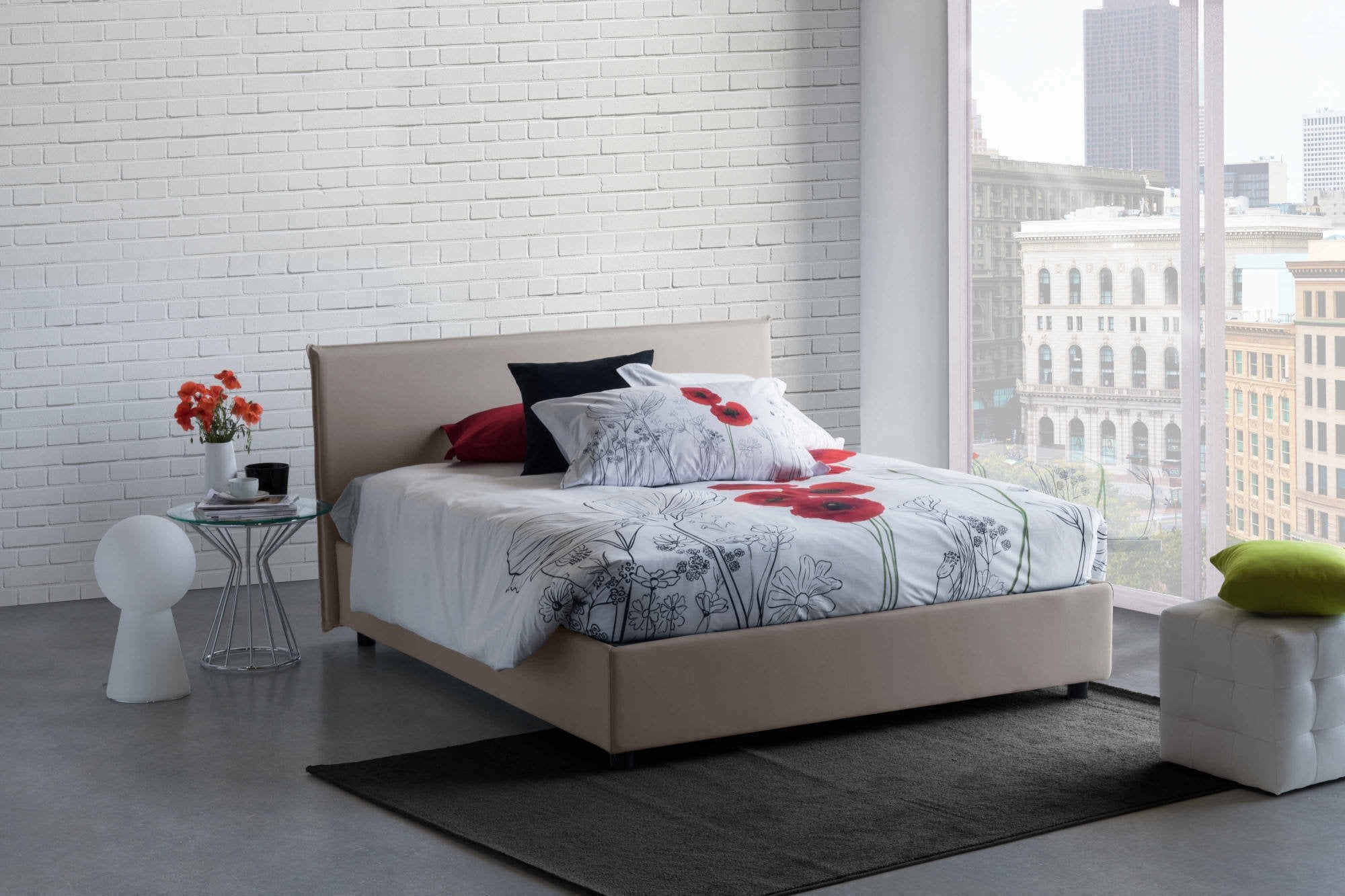 Lit Double Made in Italy, Déhoussable avec Rangement, Dimensions Matelas 160x200 cm, Gris - Arcan - 2