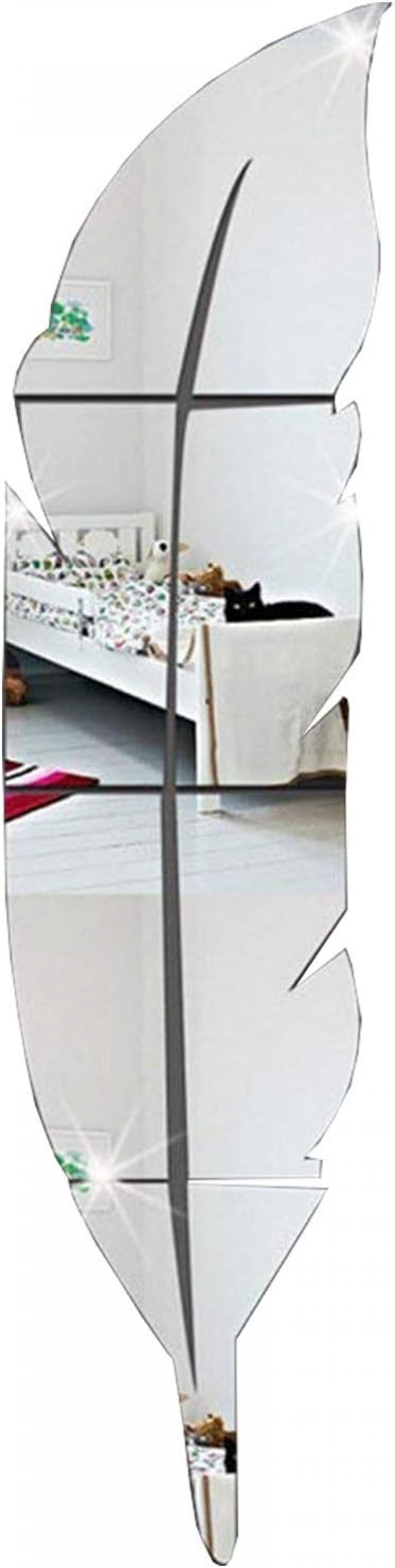Ścienny mural naklejkowy w kształcie świetlistego pióra, nowoczesne lustro dekoracyjne 3D, zdejmowane, do salonu, dekoracja domu, 73 x 18 cm