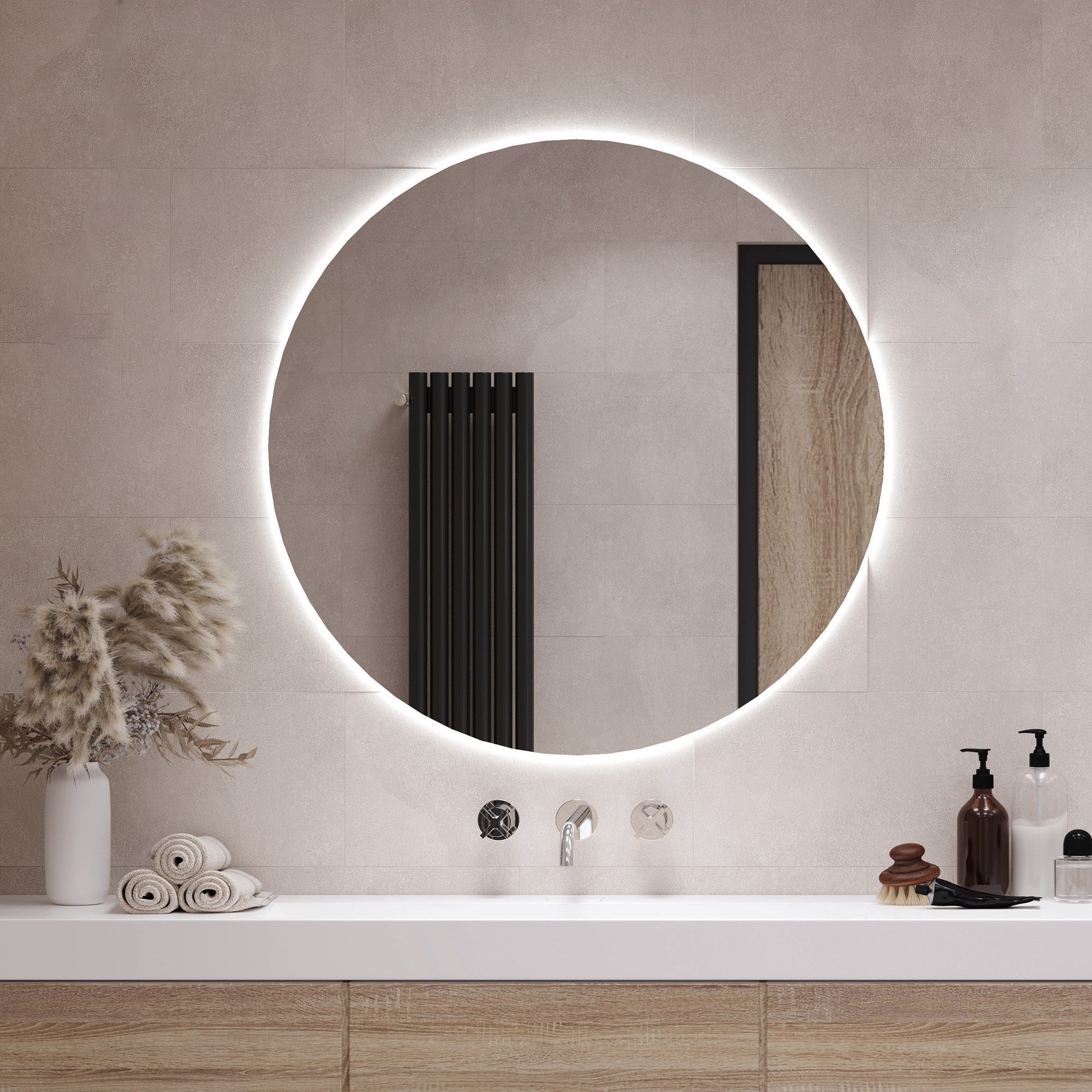 Espelho suspenso Premium LED Tulup redondo para interiores com estilo, 60 cm - luz fria - 2