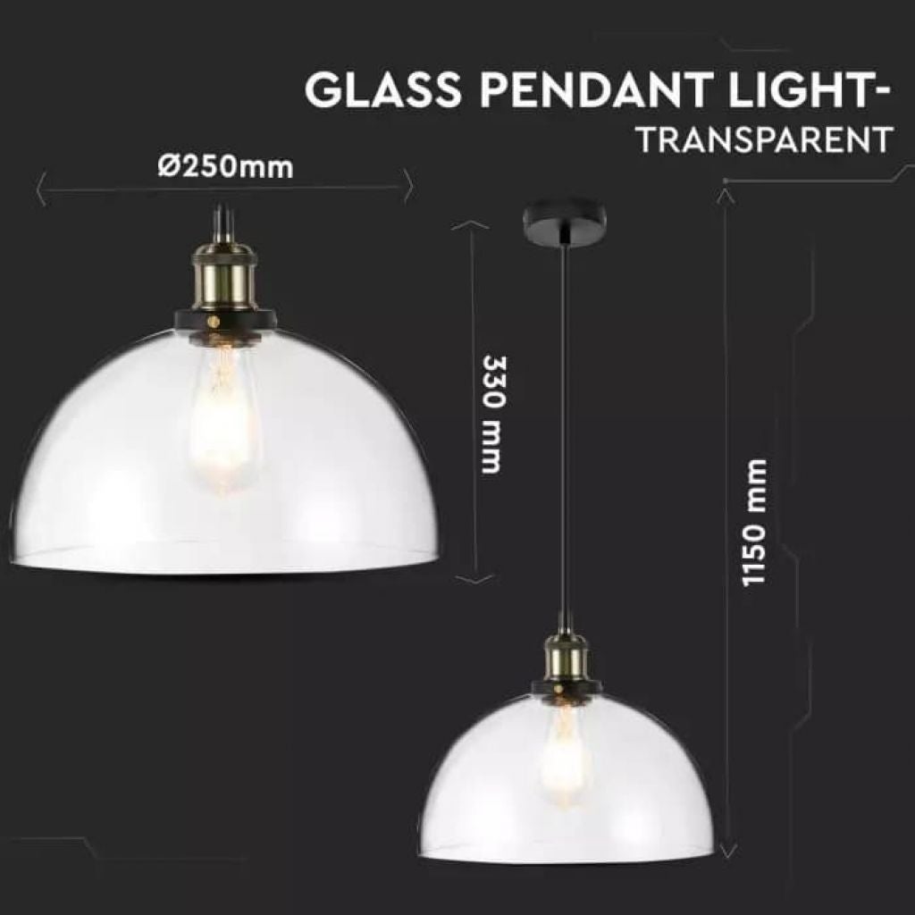Lampadario LED Vintage in Vetro con Portalampada E27 (Max 60W) Colore Trasparente d: 200mm - 3