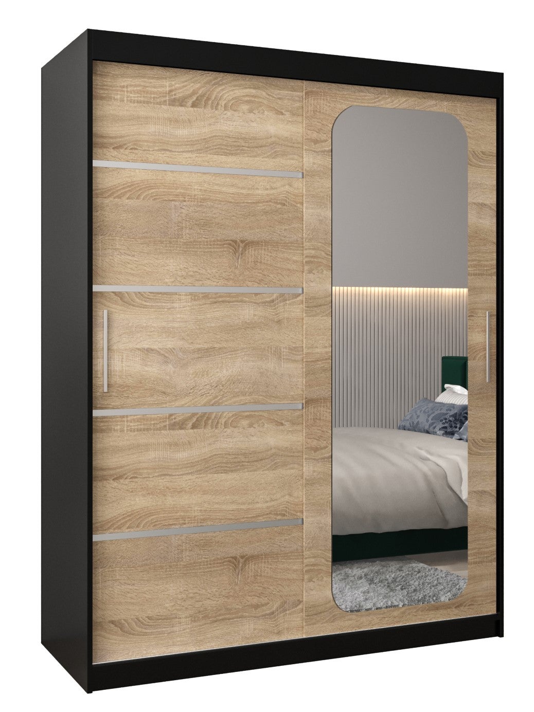 Szafa przesuwna garderoba PROMO V2 150 x 62 x 200 cm Czarny + Sonoma - Abiks Meble