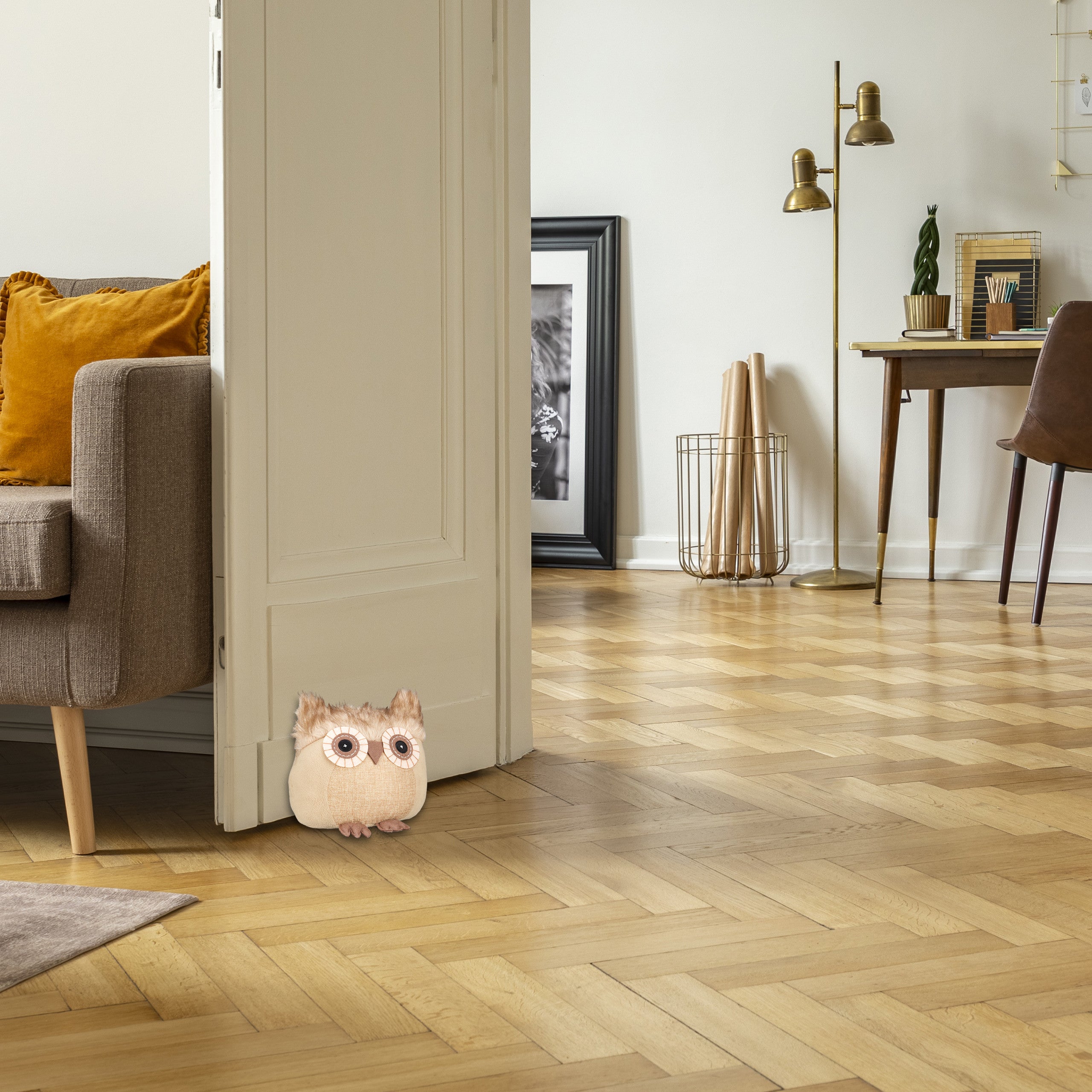 Butoir pour porte Chouette, lot de 5, tampon pour porte décoratif, se tient droit, rempli, intérieur, décoration, marron - 3