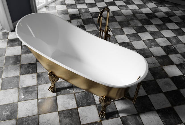 Vasca Da Bagno Epoca Retrò 'Margherita' - Libera Installazione, 170x80cm, Piedi Oro - Foto 8