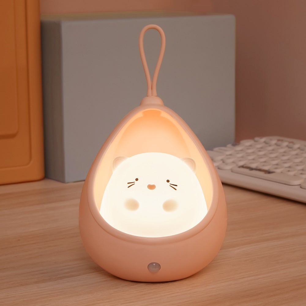 Różowa lampka nocna, 106 x 75 x 125 mm, lampka nocna z jednym czujnikiem, lampka nocna ładowana przez USB, kreatywna silikonowa lampka LED z czujnikie