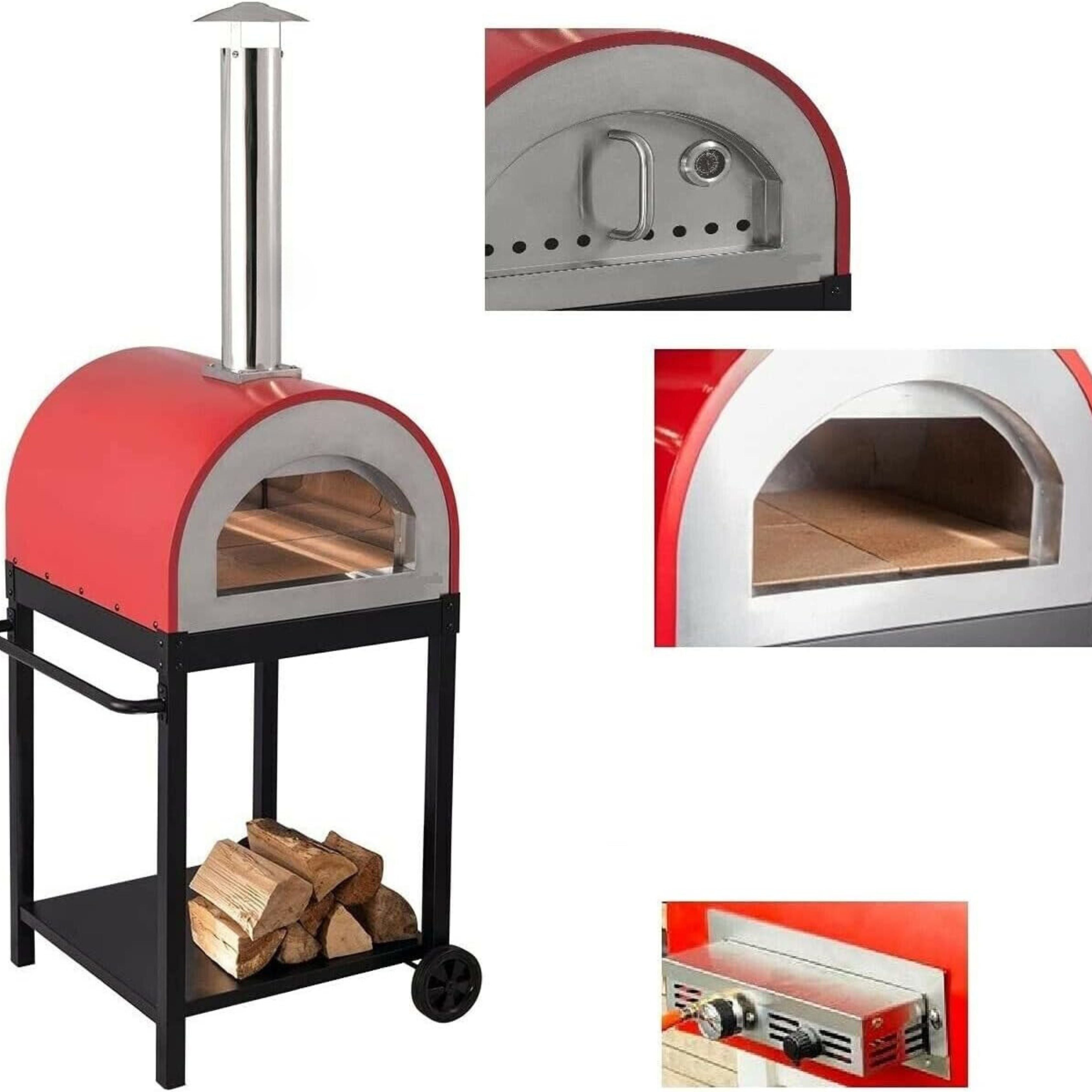 Forno Ibrido Legna E Gas Alfonso 4 Pizze – Con Pietra Refrattaria Da 3 Cm, 500°C, Made In Italy, Per Esterno, Ideale Per Pizza E Pane