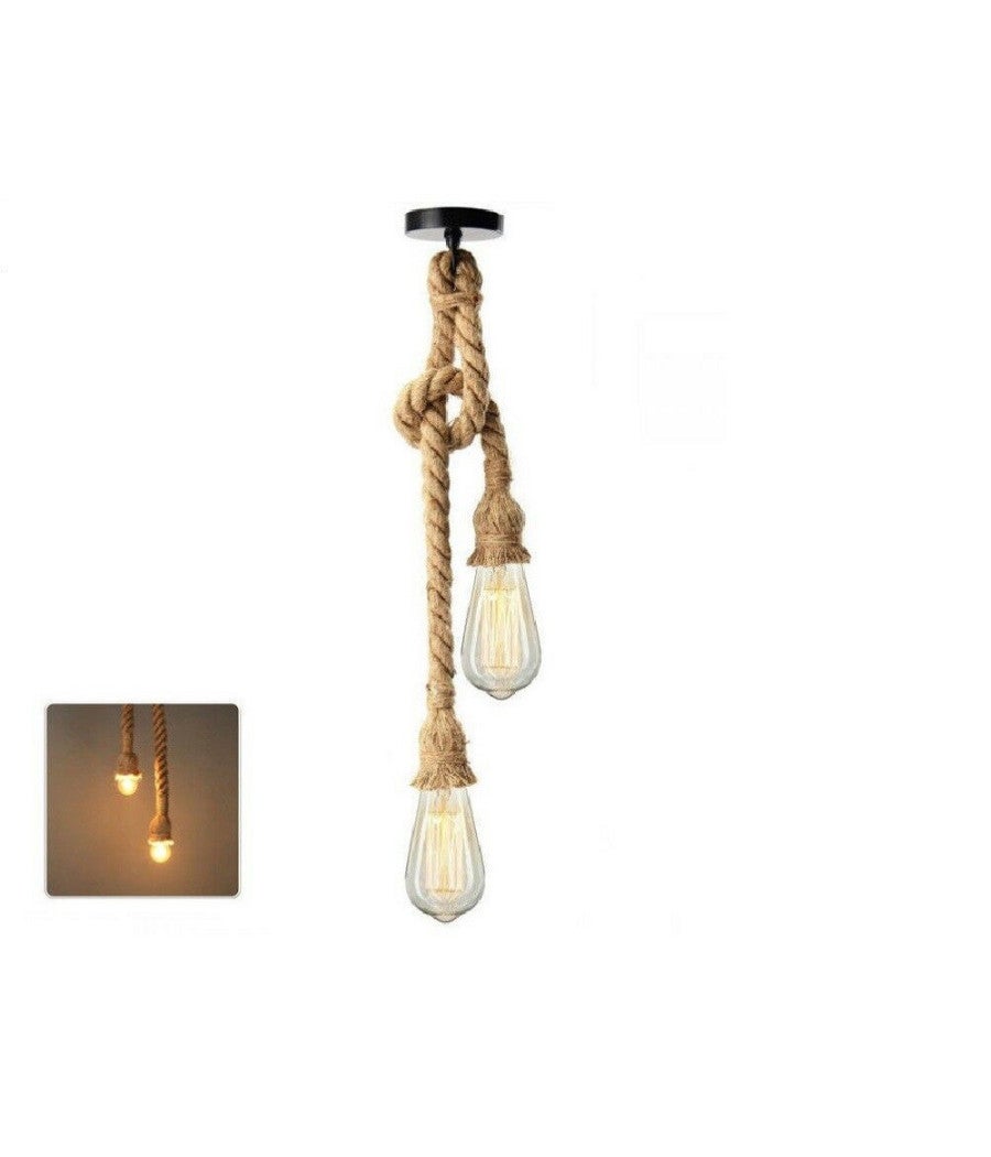 Trade Shop - Lampadario A Sospensione Soffitto Corda Doppia E27 Portalampada Pendente Vintage - - 3