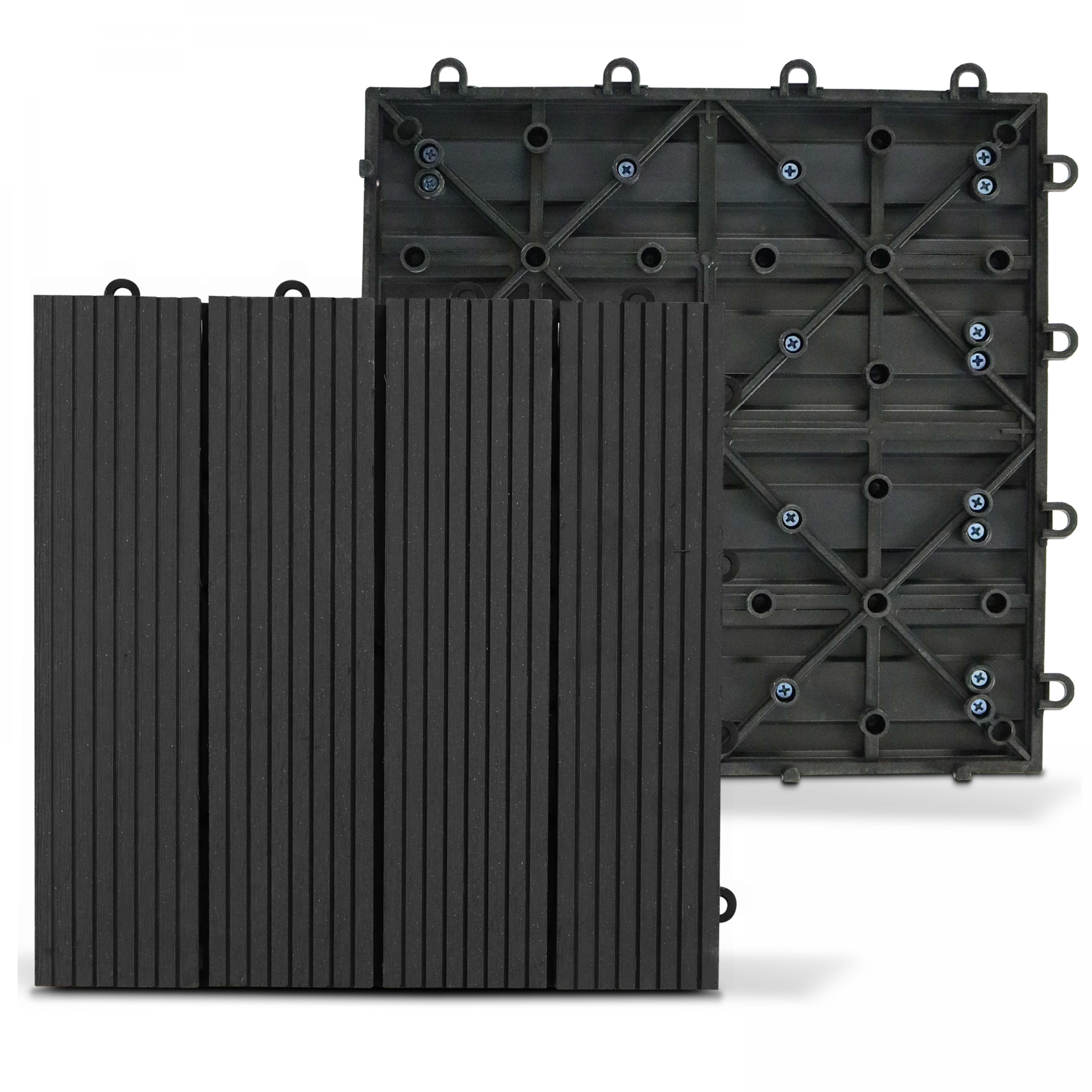 Lot de 16 dalles clipsables en bois composite gris - 4