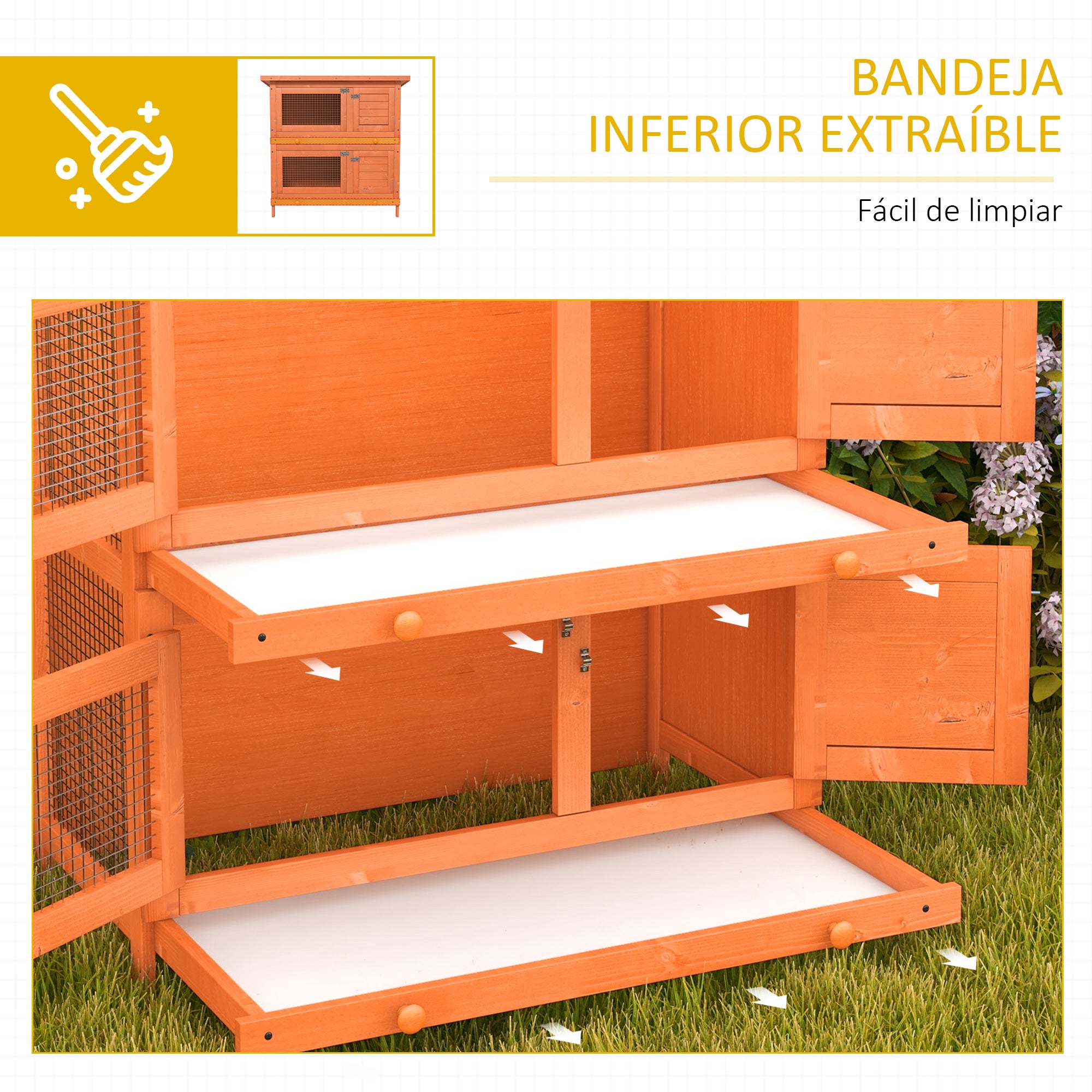 Coelheira de Madeira Exterior PawHut Madeira Natural Madeira de Abeto e Metal 90x45x90cm - 4