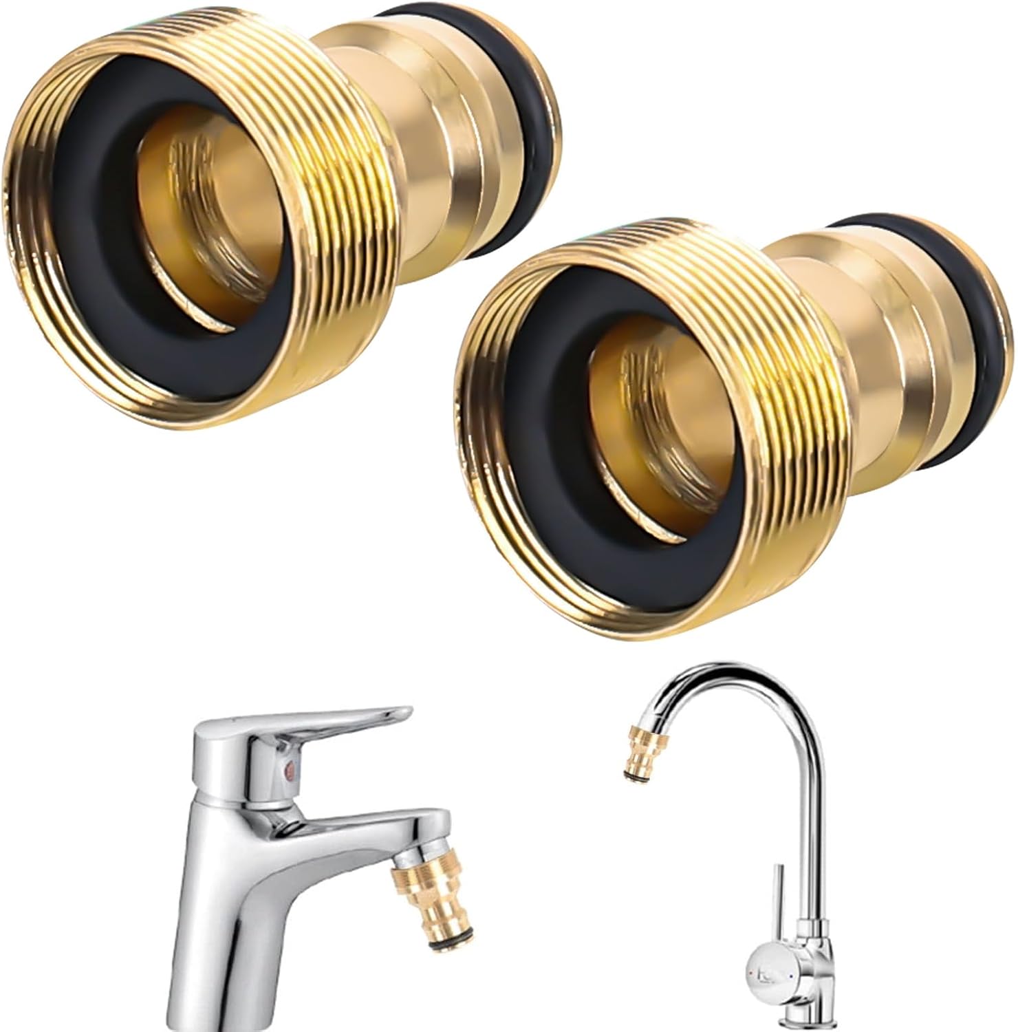 2-częściowy mosiężny łącznik do kranu, szybkie złącze ogrodowe, do przyłączy węży ogrodowych 1/2 cala i 3/4 cala, 2 w 1, żeński do żeńskiego, ada