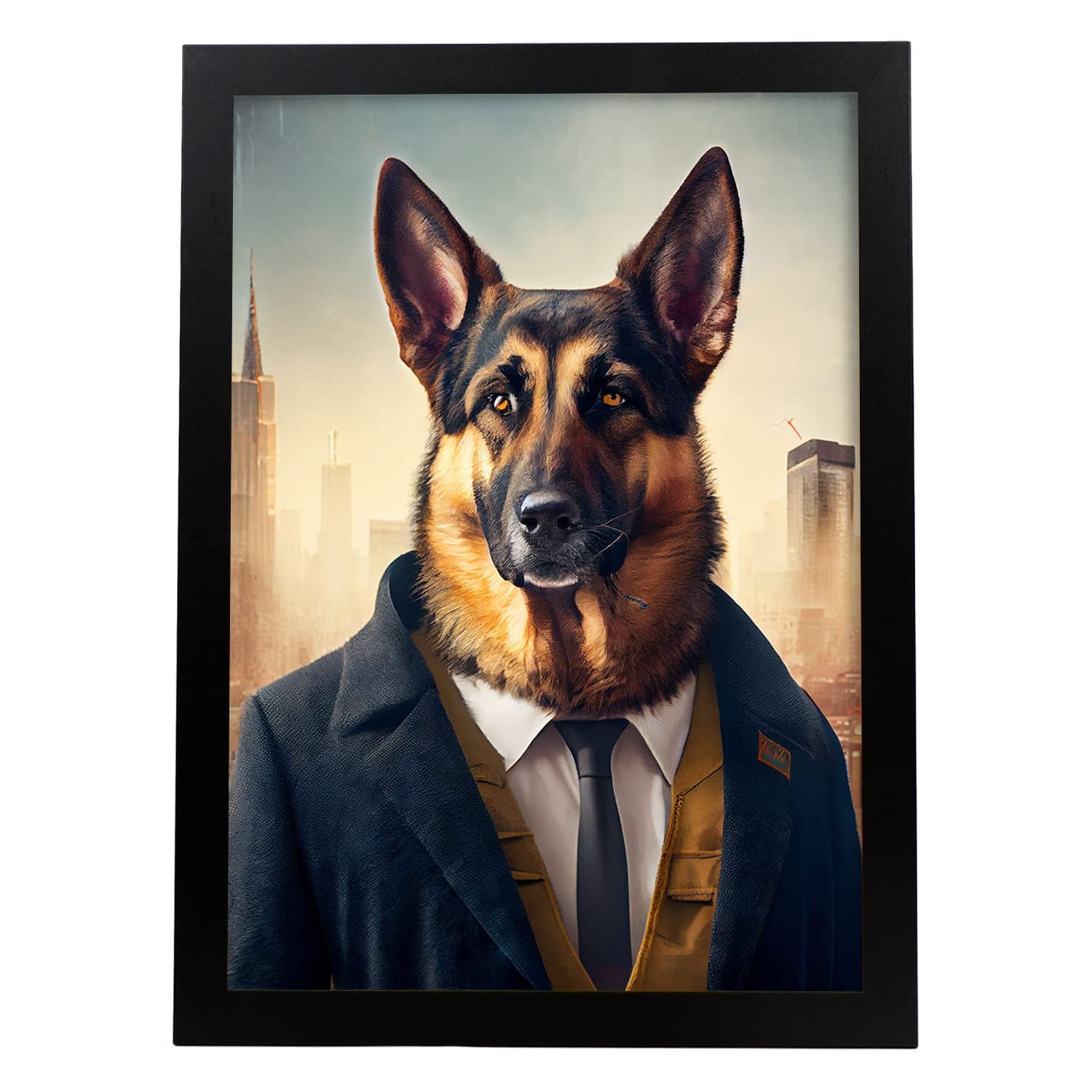 Nacnic lámina pastor alemán amistoso en estilo fotografía a todo color divertidas ilustraciones de animales con ropa humana diseño y a3 marco negro