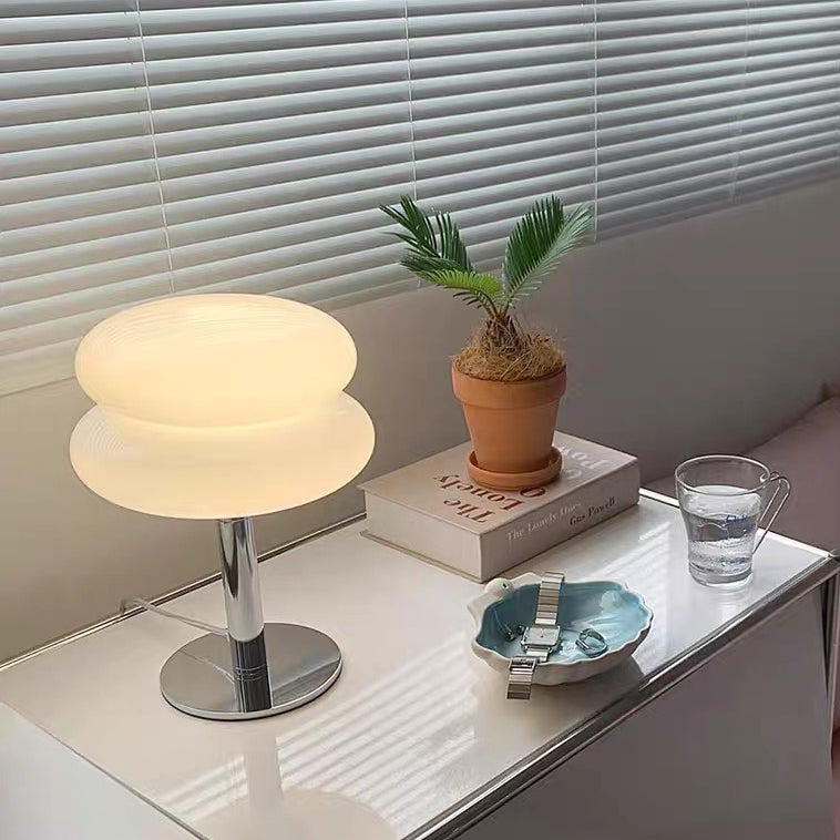 Lampe de table LED, lumière d'ambiance rétro en verre, lampe de bureau mignonne à intensité variable, lampe de chevet USB (blanc) - 6