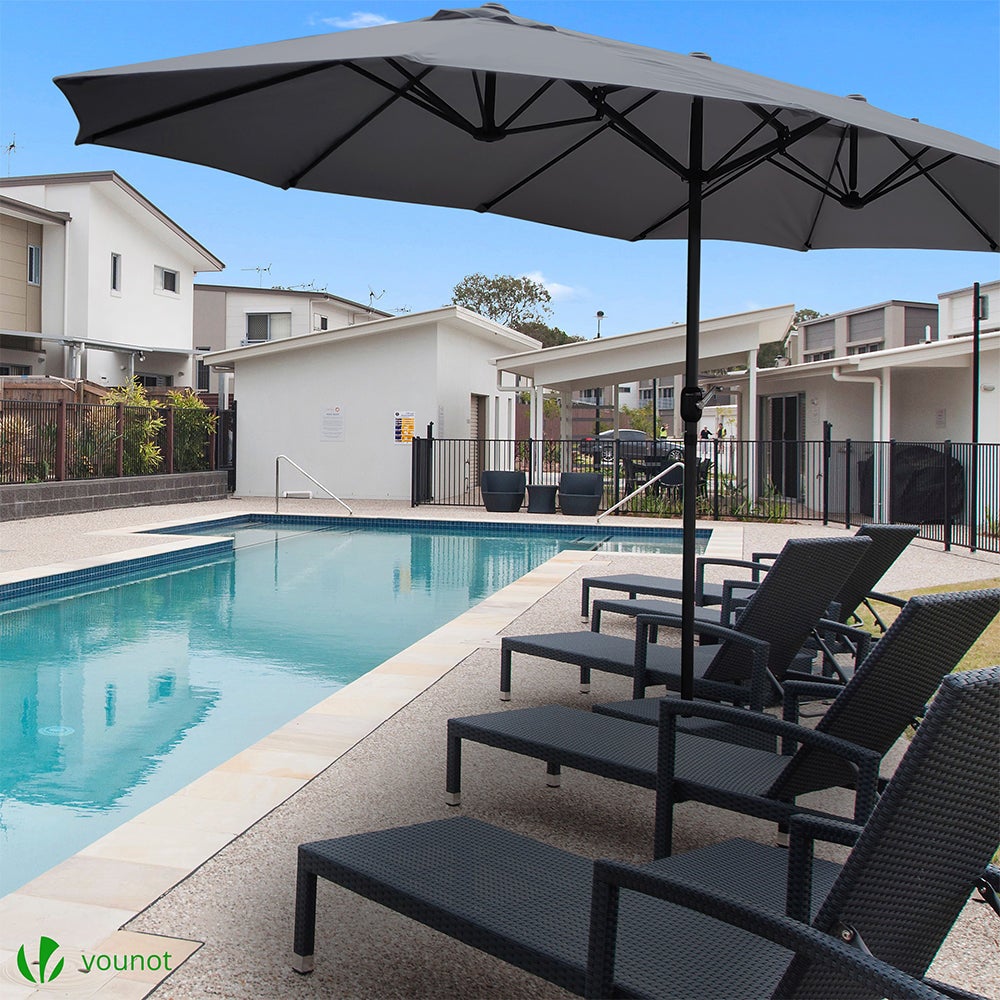 Parasol Jardin Double Aluminium 270 x 460 cm gris VOUNOT® - 7