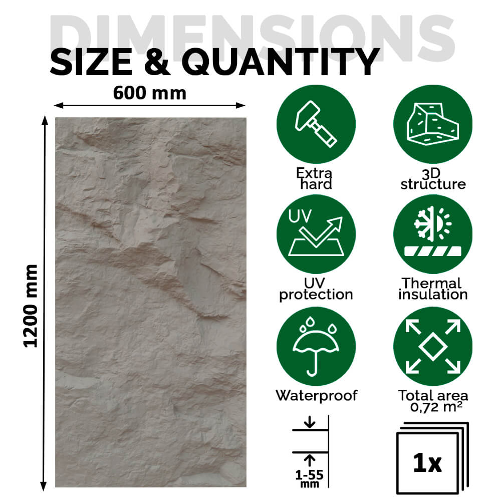 Pack 6 Panneaux Muraux 3D Rock Stone Marron 120x60 cm - Revêtement Décoratif en PU HD - 3