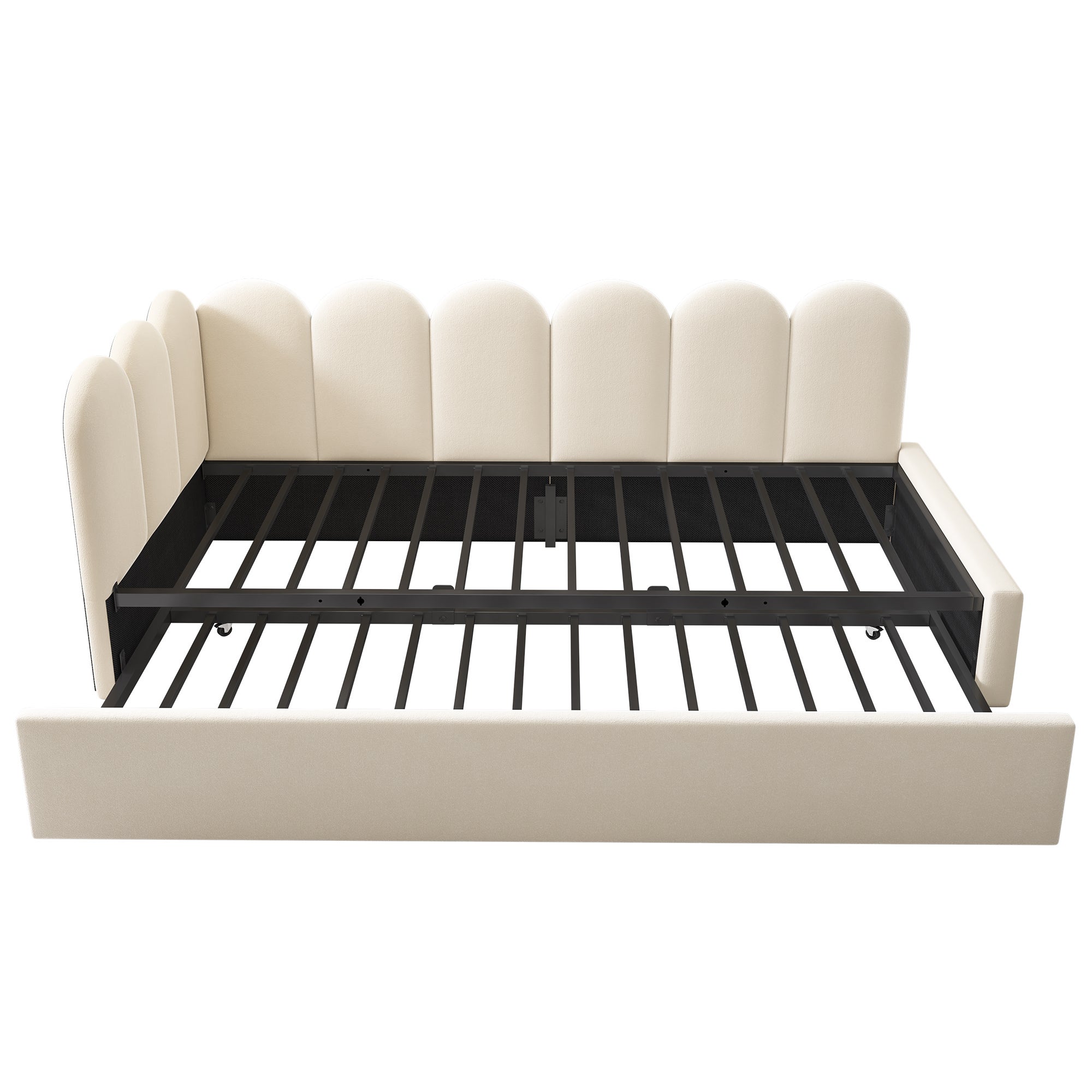Sofá cama 90x200 cm - con cama nido 90x190 - tejido terciopelo - Beige - 9