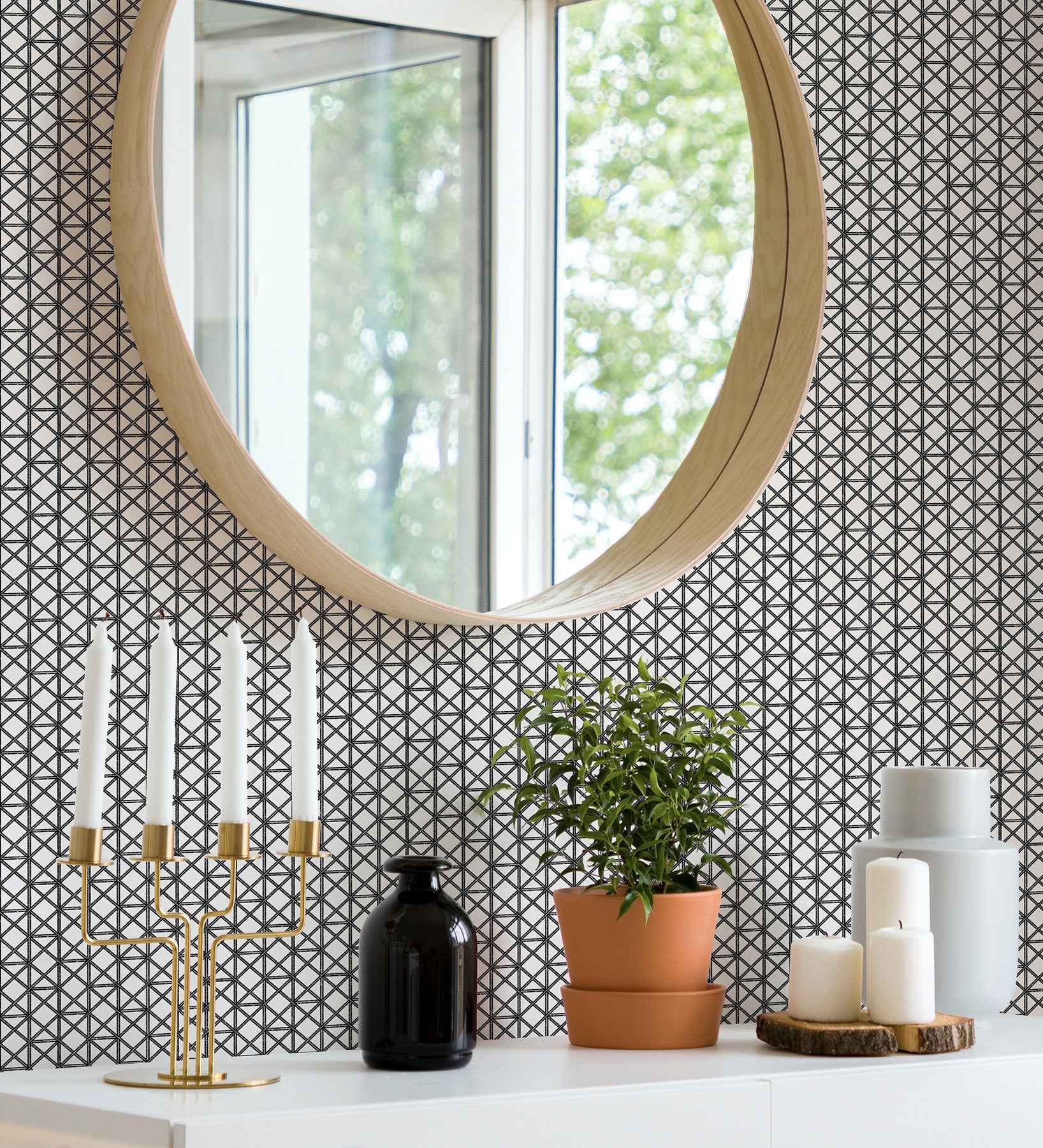 Papel pintado vinílico ecológico de celosía con tramado de diamante - diamond lights 680769 de gaulan - rollo de 10 m x 0,53 m