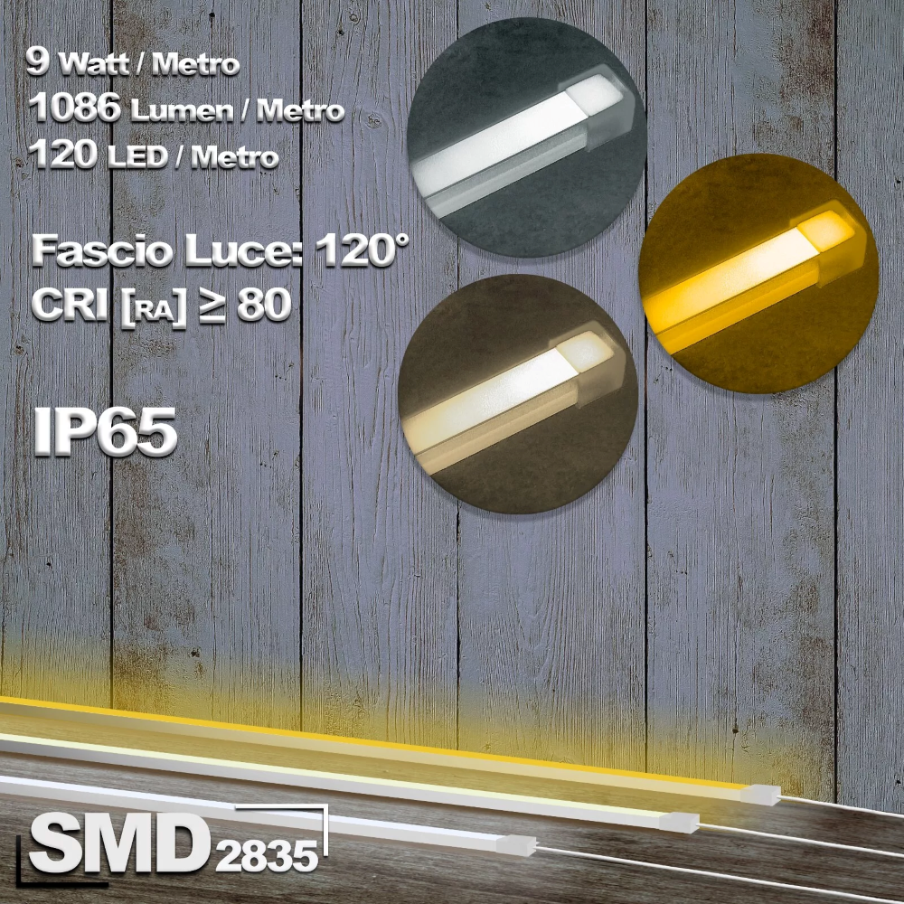 Striscia LED SMD 2835 120D Impermeabile IP65 220V per Profili da 10mm Flessibile Resistente potente per Interni ed Esterni BIANCO NATURALE 4000K 5MT - 2