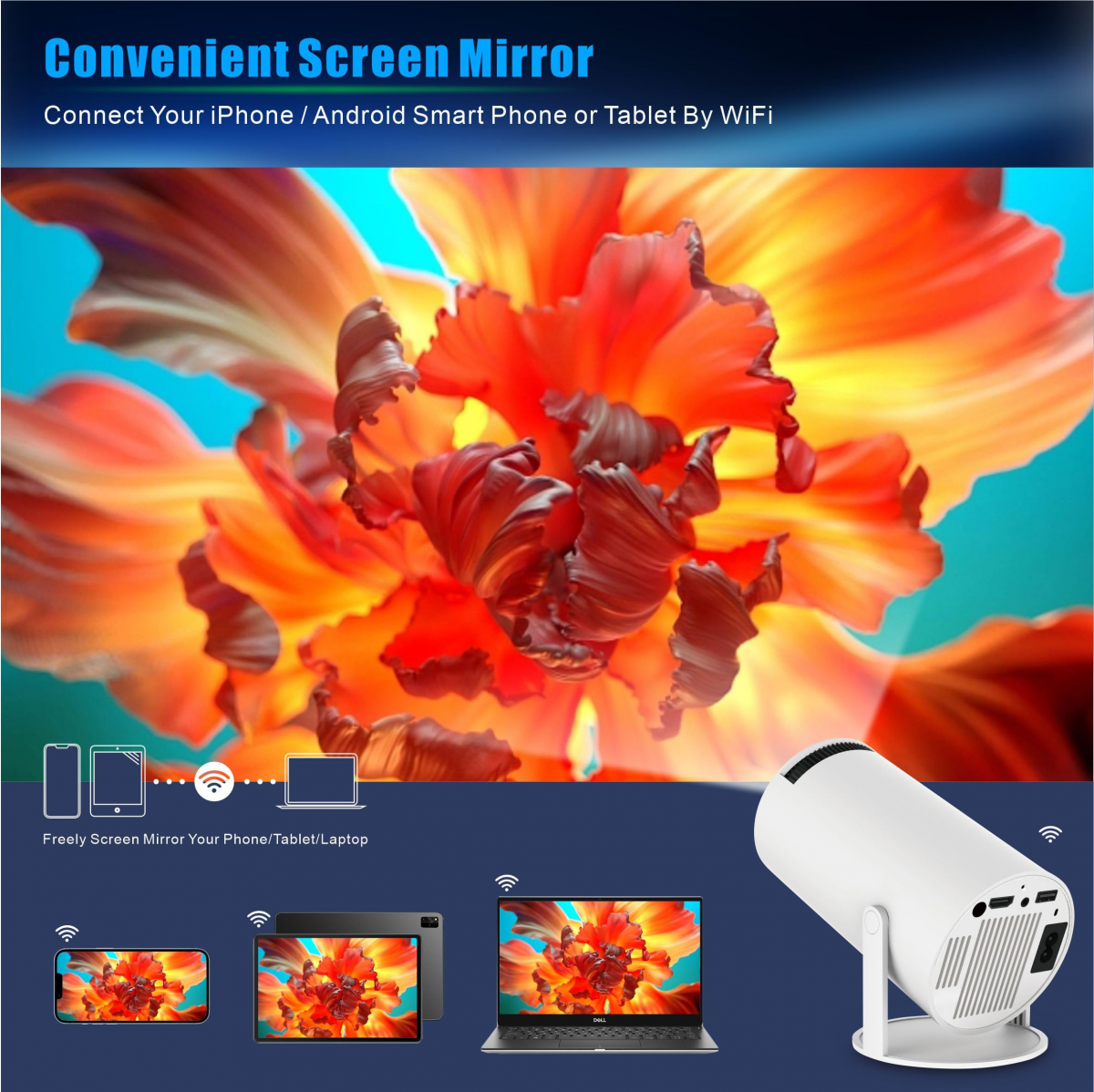 Projecteur 4K Videoprojecteur WiFi 6, Android 11 Retroprojecteur 1080P Full HD Supporté pour TÉLÉPhone PC 180° Rotation - 7