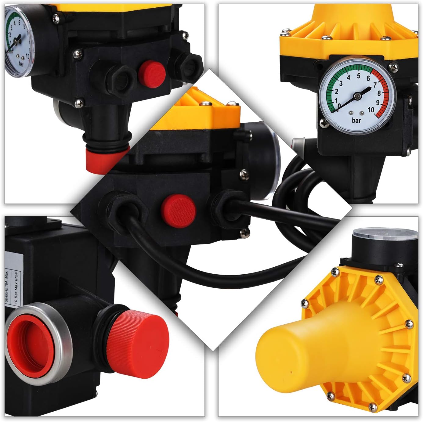 Presostato para bomba de agua de 10 bares, presostato eléctrico, encendido y apagado automáticos, encendido y apagado automáticos, con cable, amarillo - 5