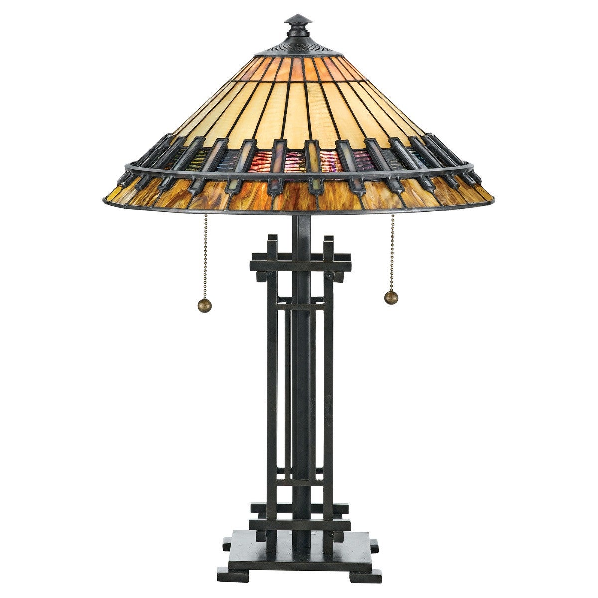 Lampa stołowa witrażowa Art Deco Tiffany brązowa Chastain E27 60W Quoizel