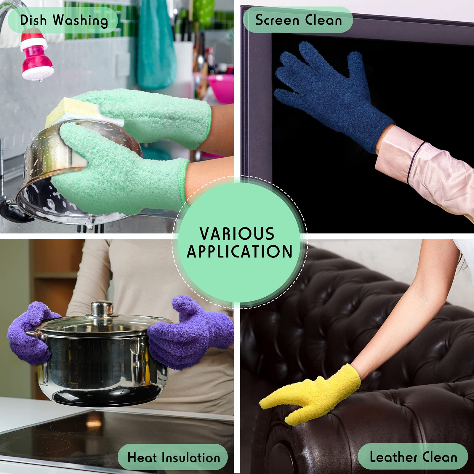 4 paires de gants anti-poussière lavables en microfibre, gants de nettoyage pour plantes, stores, lampes et petits coins difficiles à atteindre - 5