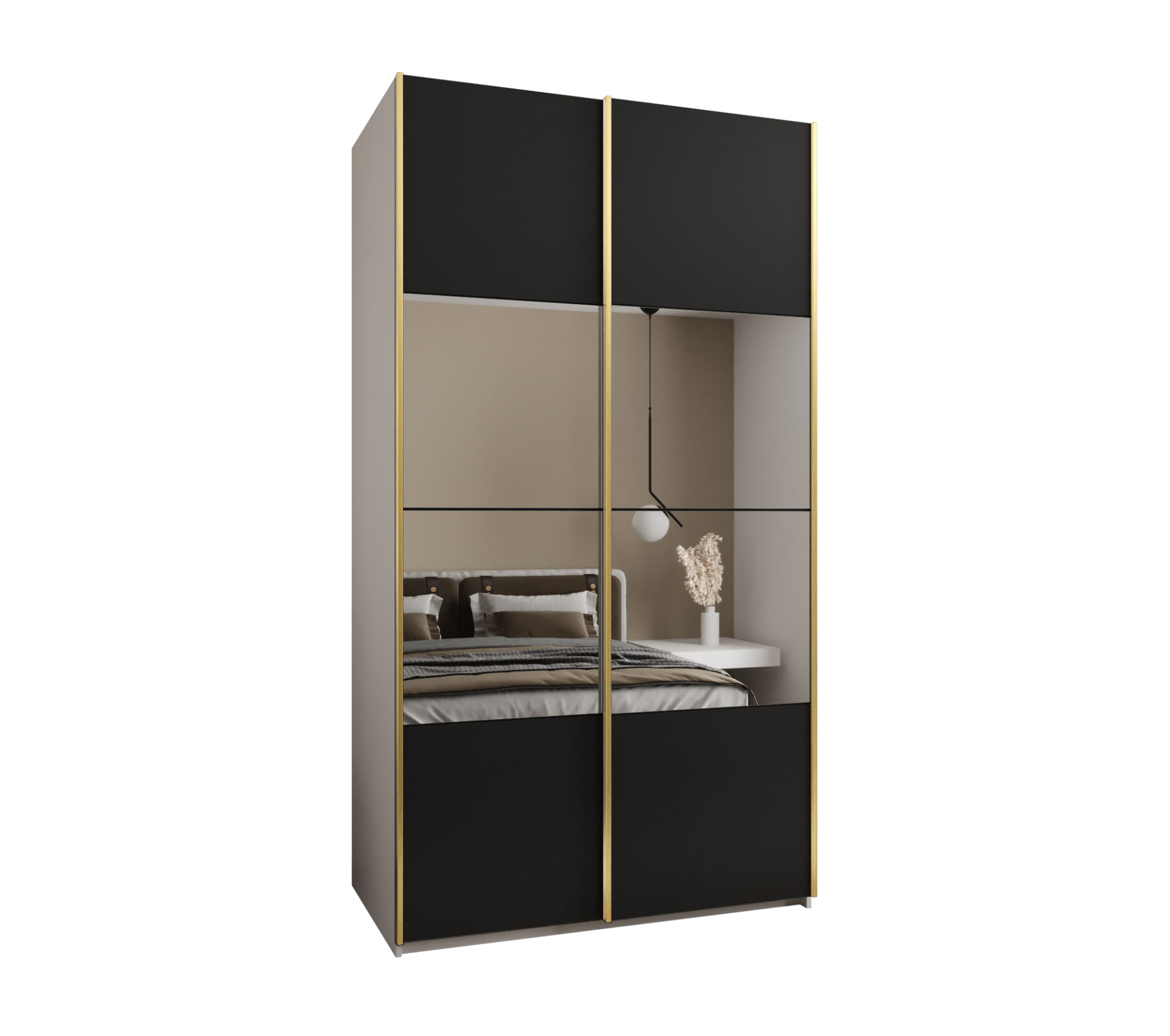 Szafa przesuwna wysoka Lux 4 130 x 64 x 245,5 cm biały + czarny + u. złoty - Abiks Meble