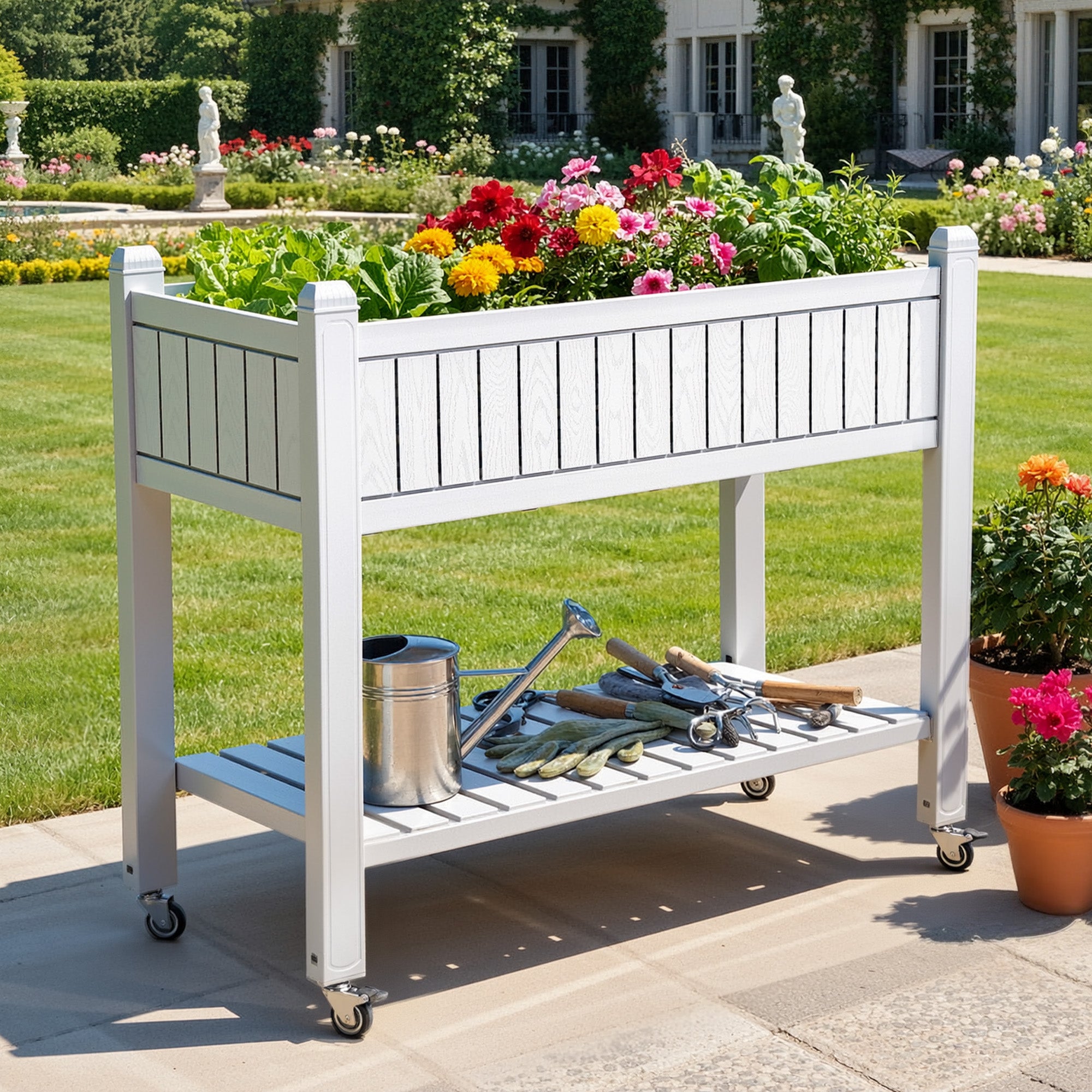 YITAHOME Jardinière en résine avec roulettes 108,5 x 44 x 89,5 cm Blanc - 2