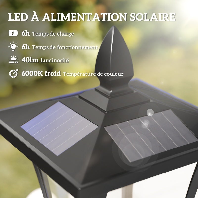 HOMCOM Luminaire extérieur lampadaire sur pied solaire lampadaire lanterne classique LED 40 Lm dim. 18L x 18l x 160H cm noir - 6