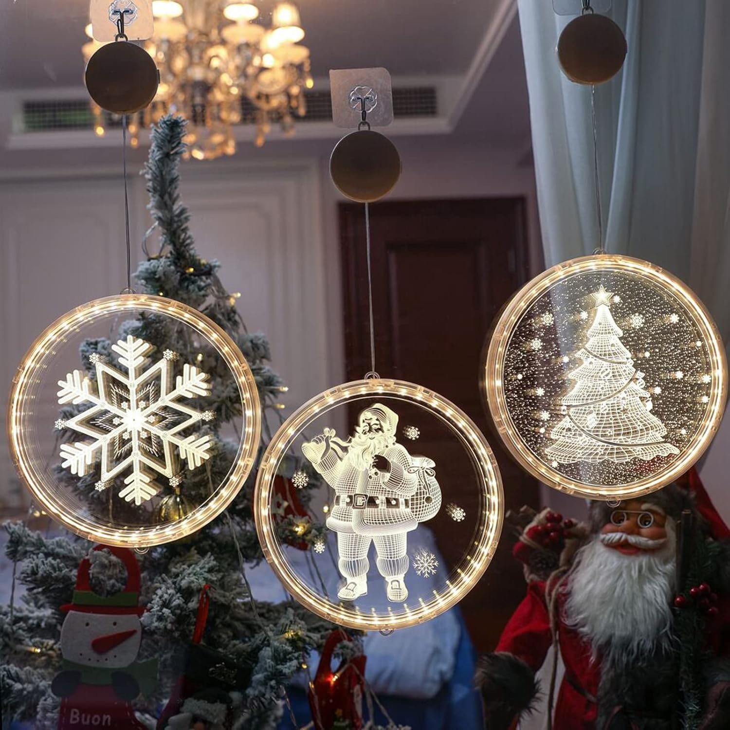 Luzes decorativas de Natal para janelas - Cordão de luzes para árvores de Natal, janelas internas e externas, decoração festiva de parede, branco quen - 5