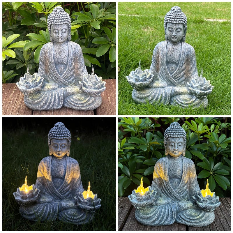 Décoration de statue de Bouddha d'extérieur, ornements de statue de Bouddha de jardin zen, lumières solaires, lotus de Bouddha - 5
