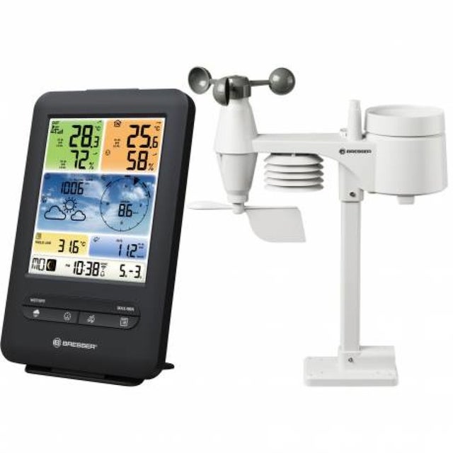 Station météo WiFi noire professionnelle avec capteur 5 en 1 et écran en couleur - Bresser