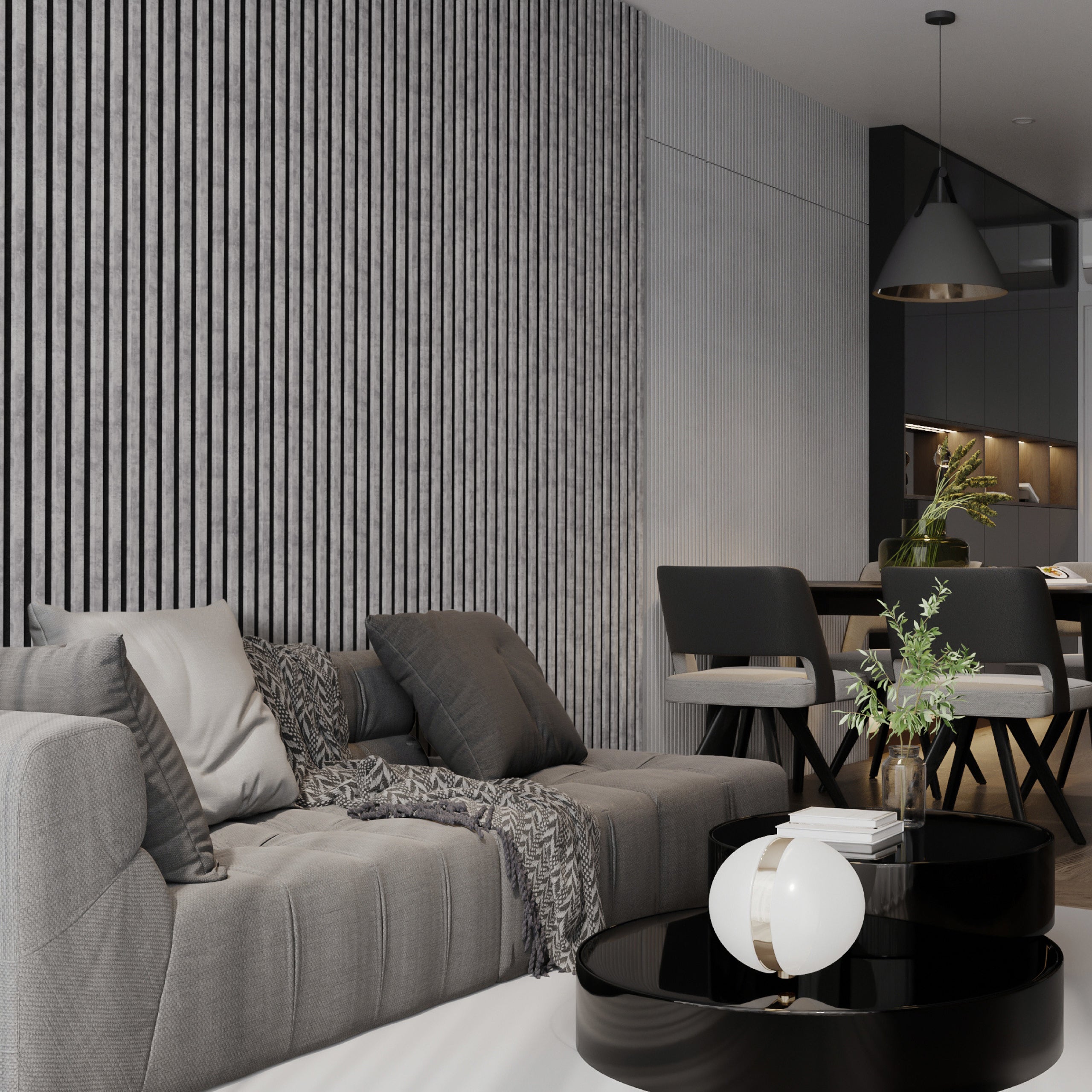 Panneau Tasseau Acoustique effet tasseau bois en feutre 1200mm x 605mm urban sur noir Linea Proline Stegu Ensemble de 4 pièces - 5
