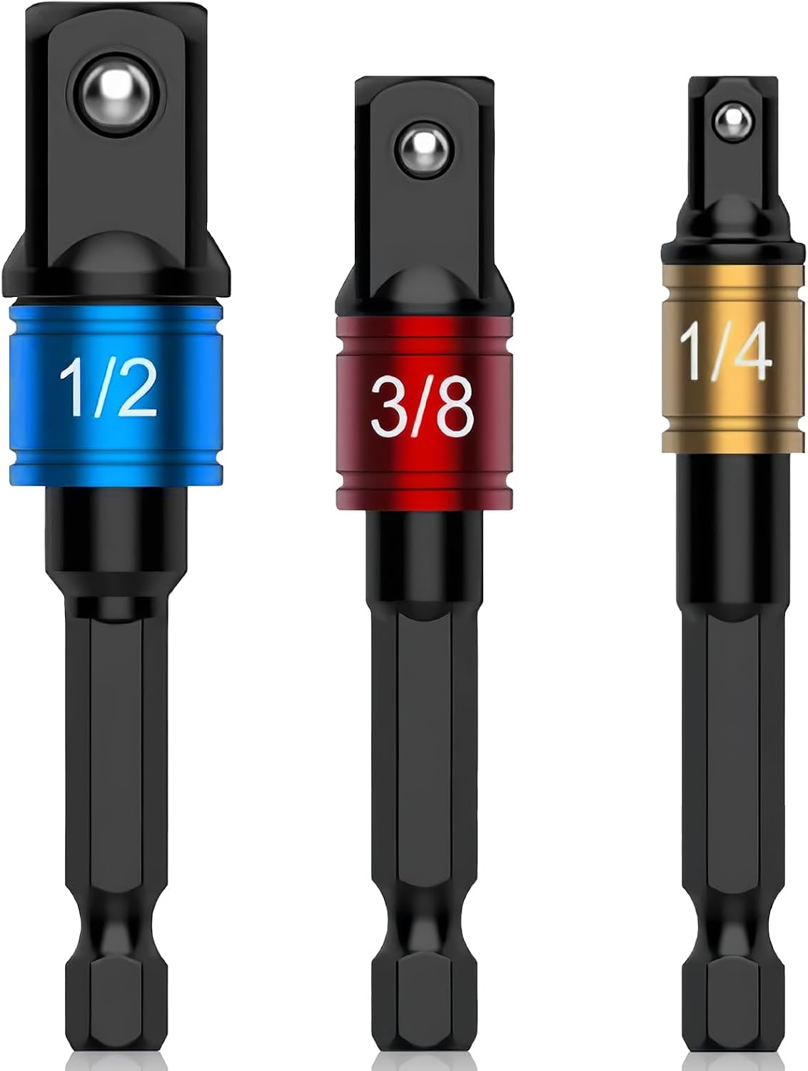 3-częściowy adapter do kluczy nasadowych 1/4'', 3/8'', 1/2'' do wiertarki, wkrętarki udarowej, elektronarzędzi, zestaw nakrętek sześciokątnych