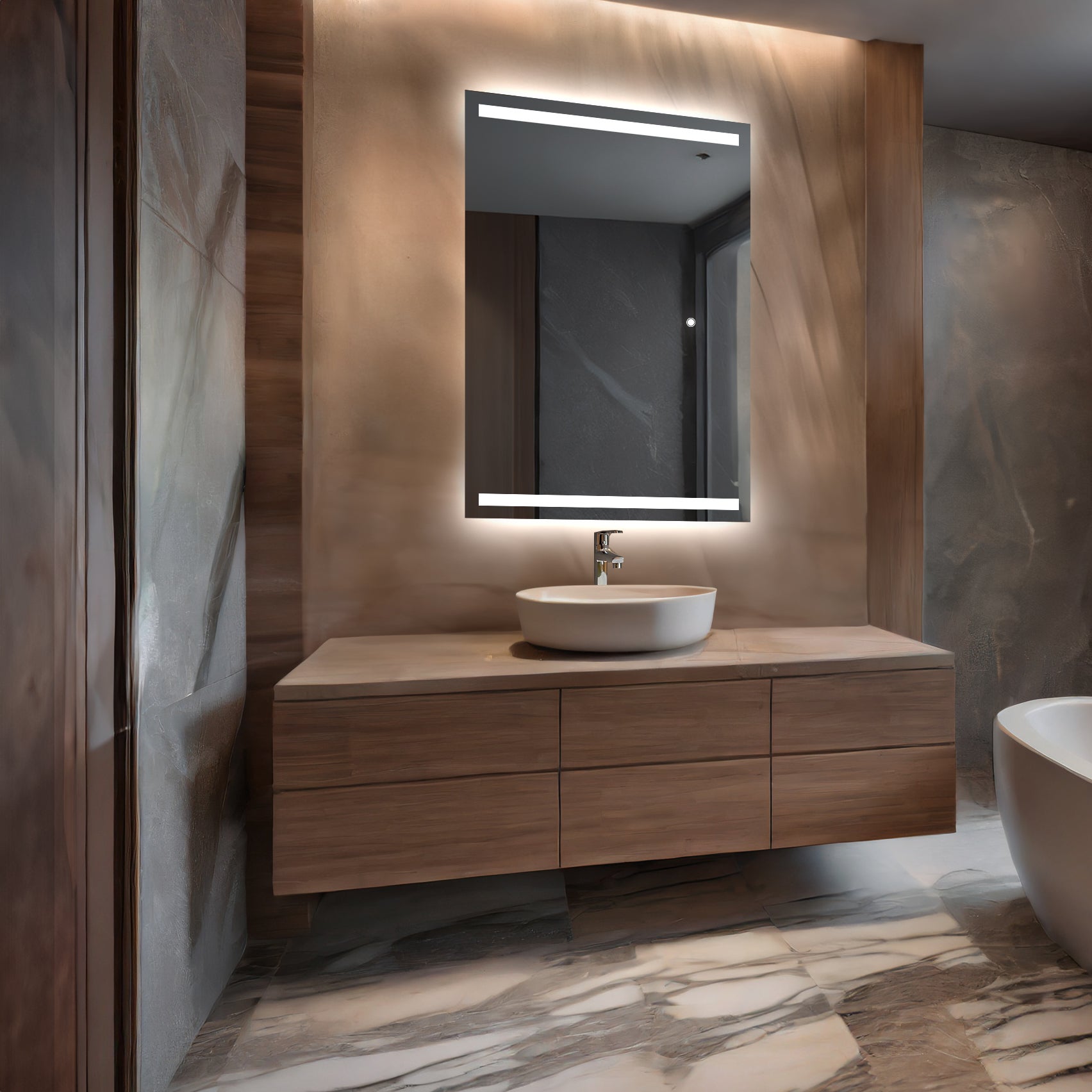 Miroir de Salle de Bain LED - Tessa | 70x120 cm | LED Lumineux Miroir | Blanc Froid 7000K | Interrupteur Tactile - 2