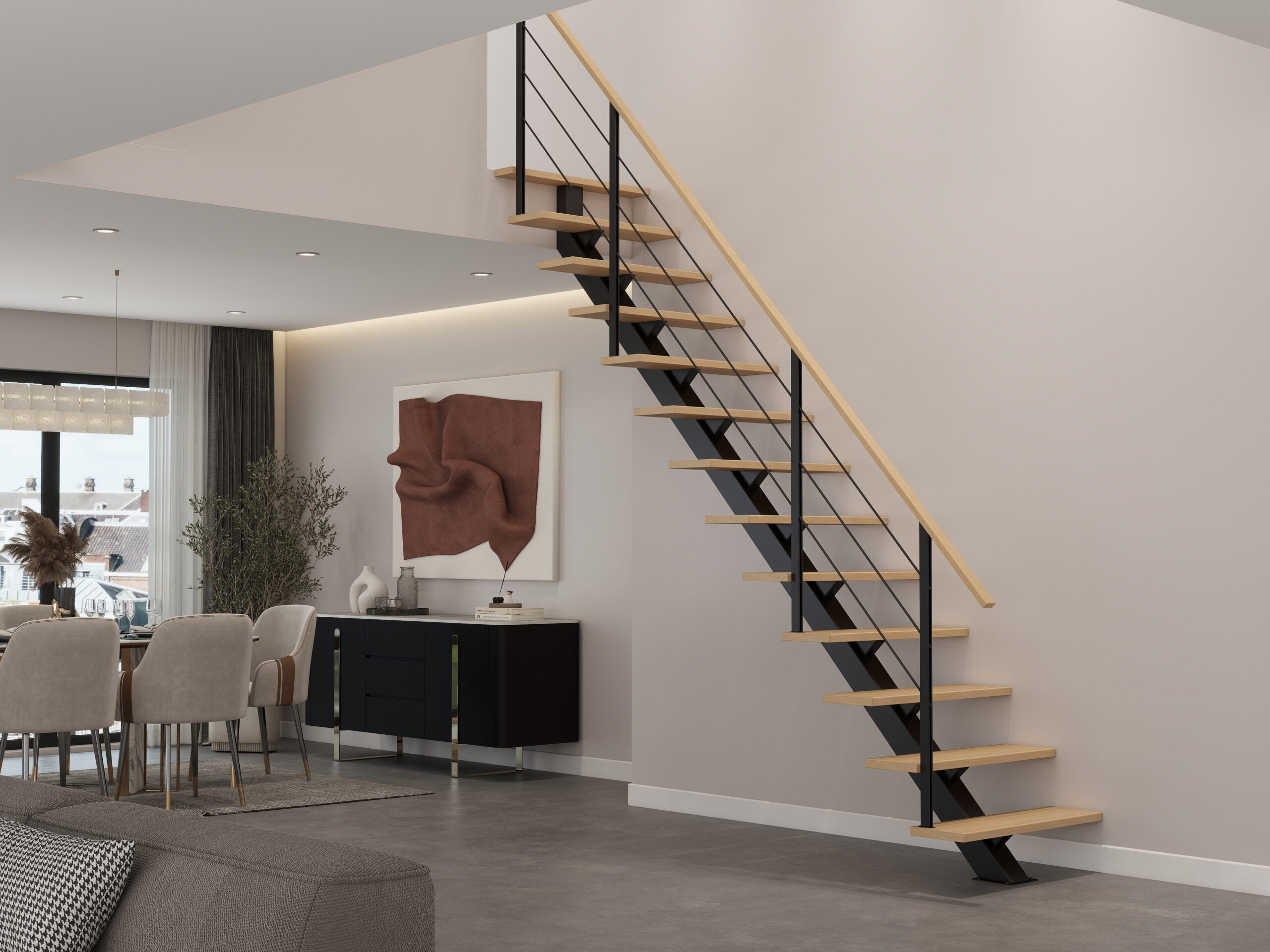 Escalier OMEGA à limon central – Pour hauteurs de 279 à 284 cm – Escalier droit en métal avec 13 marches en hêtre - 2