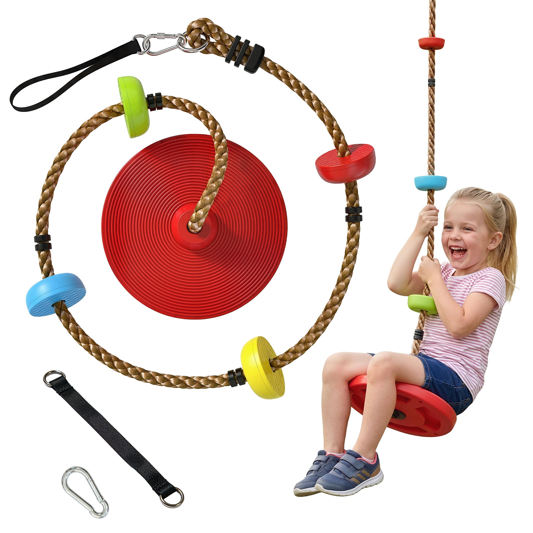 Balançoire corde escalade arbre plateforme siège disque ensemble jeux extérieur 3-8 ans rouge | Leroy Merlin