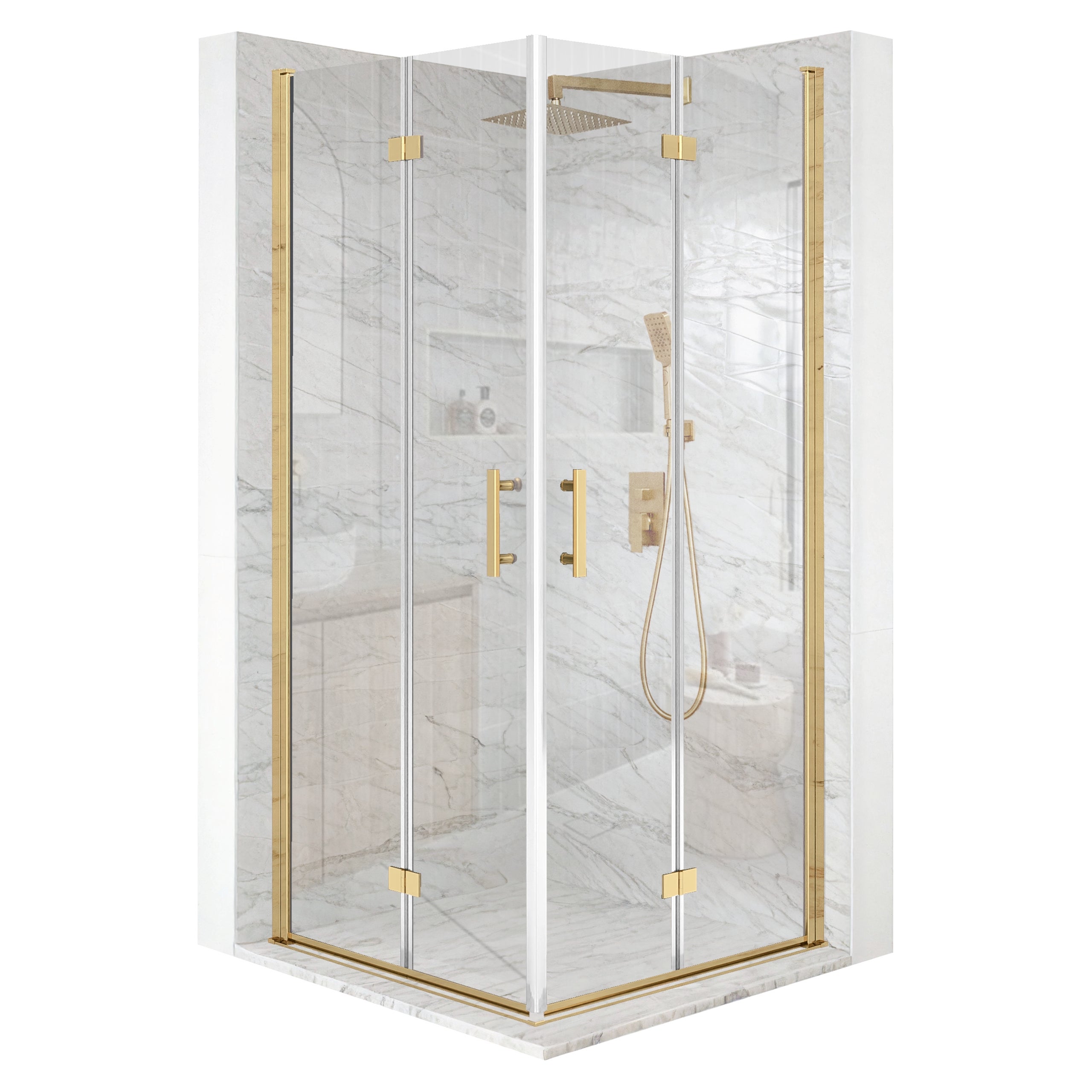 Kabina prysznicowa kwadratowa drzwi uchylne złota 70x70cm szkło 6mm + powłoka