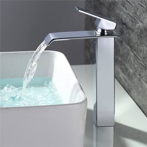 Robinet Salle de Bain Cascade en Laiton Mitigeur de Lavabo Bec Haut Robinetterie pour Vasque Chromé Design Moderne