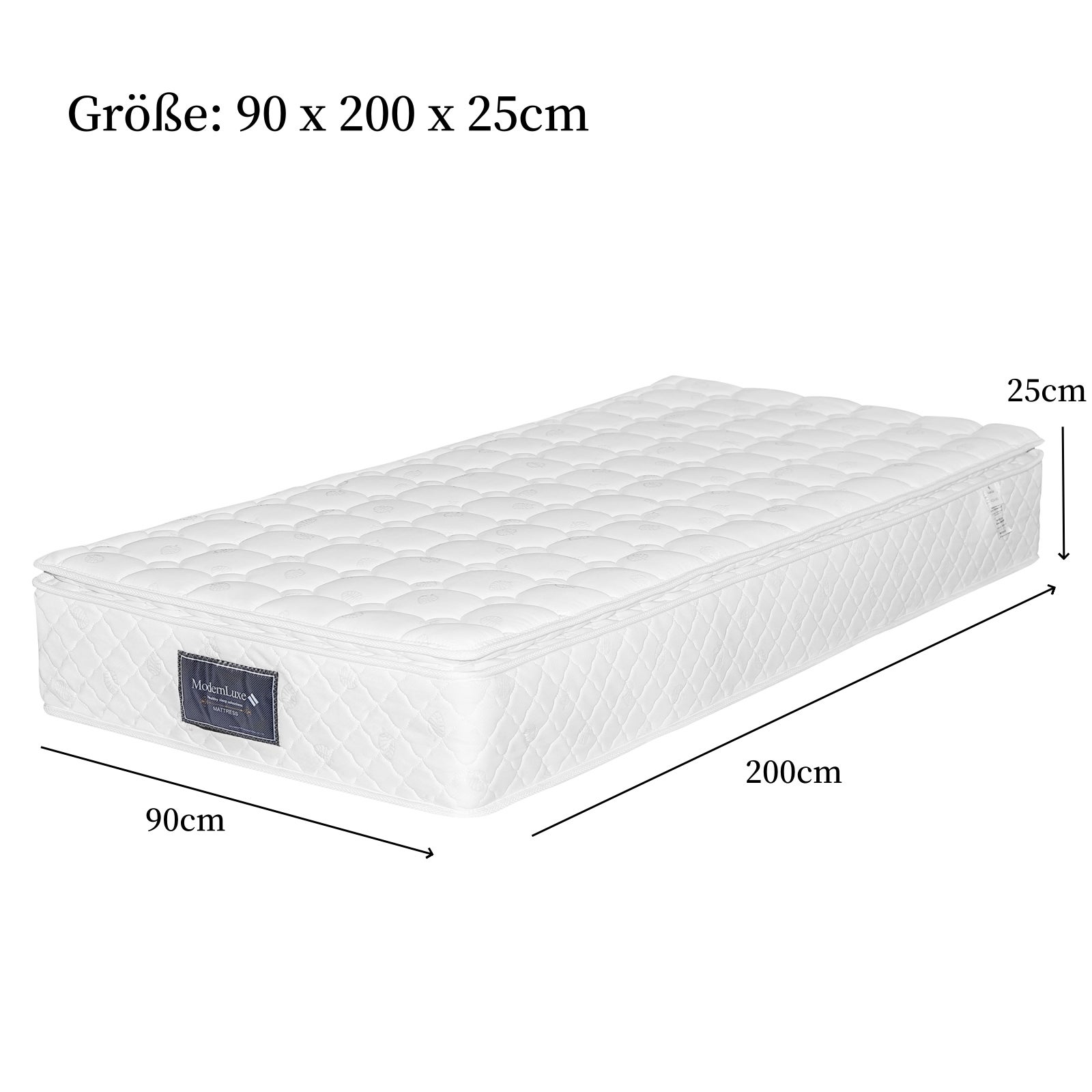 Matelas 90x200 cm, ressorts ensachés, mousse à froid 7 zones, fermeté H3, épaisseur 25 cm, matelas de lit d'adulte - 6