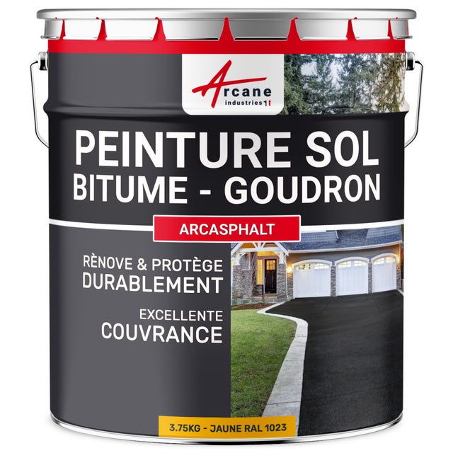 Peinture Bitume, Goudron, Enrobé - ARCASPHALT - 3.75 kg (jusqu a 7.5 m² en 2 couches) Jaune Signalisation - RAL 1023 - ARCANE INDUSTRIES