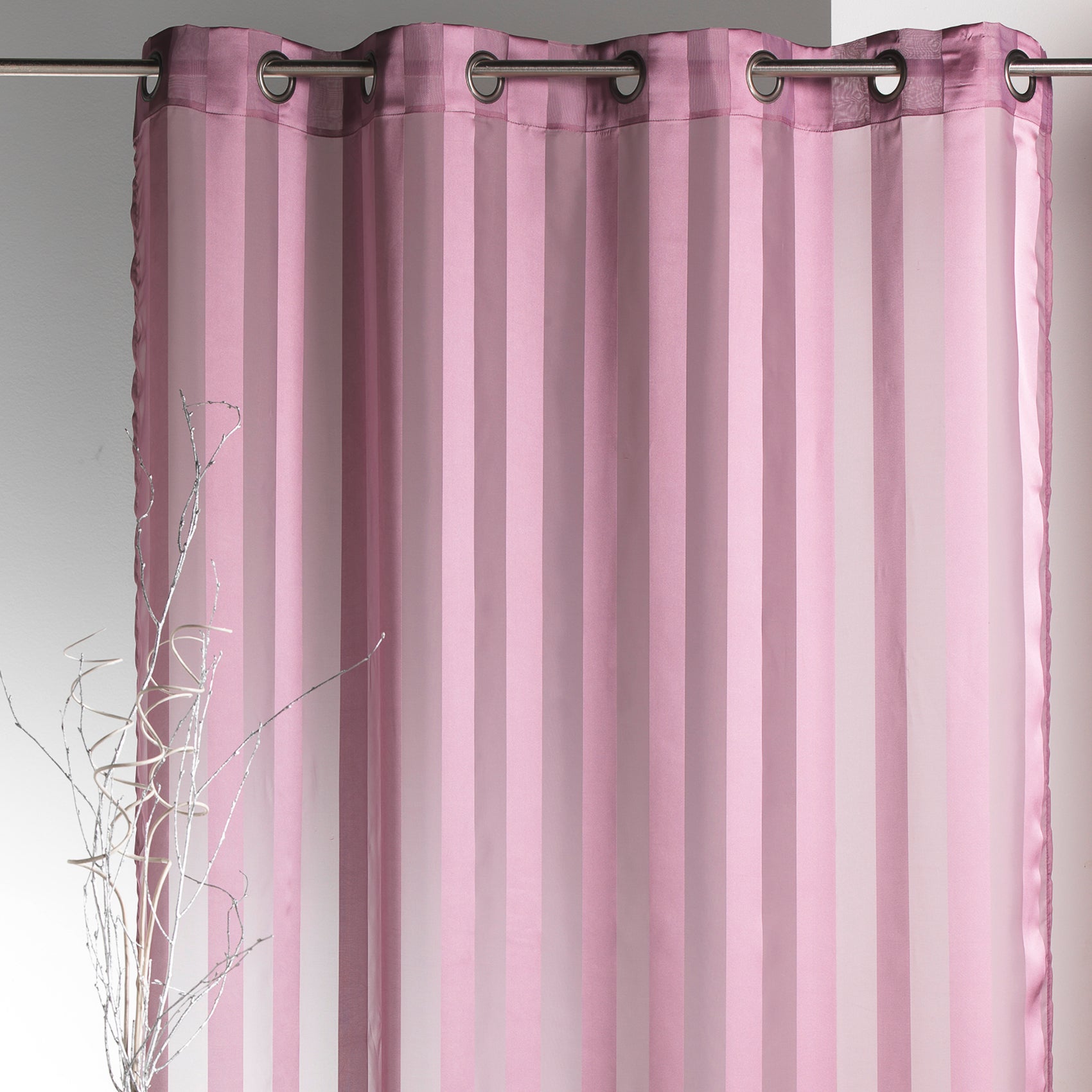 Voilage à rayures tissées - Vieux rose - 140x240 cm - Polyester - 3