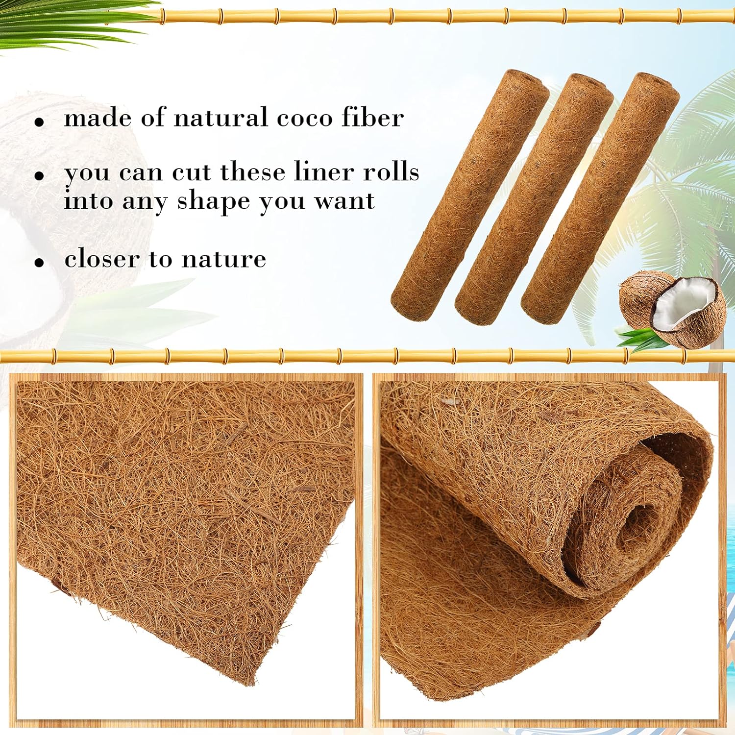 3PCS Tapis pour animaux de compagnie en feutre de noix de coco, tapis en fibre animale 25 * 100cm, pour plantes et pots de fleurs, décoration jardin - 3