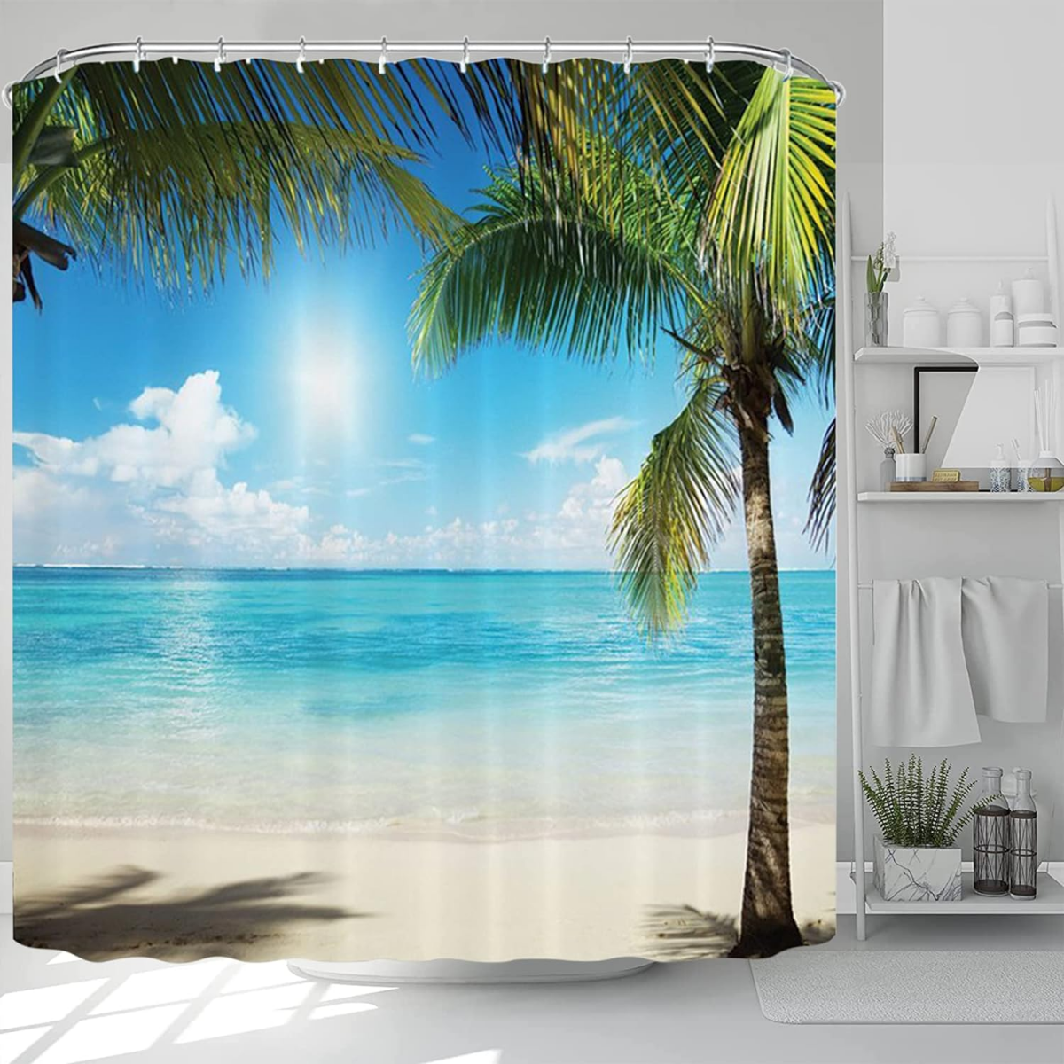 Cortina de ducha, cortina de baño impermeable, cortina de ducha de playa, cortina de baño lavable con 12 anillas para cortina de ducha (180 x 180 cm)