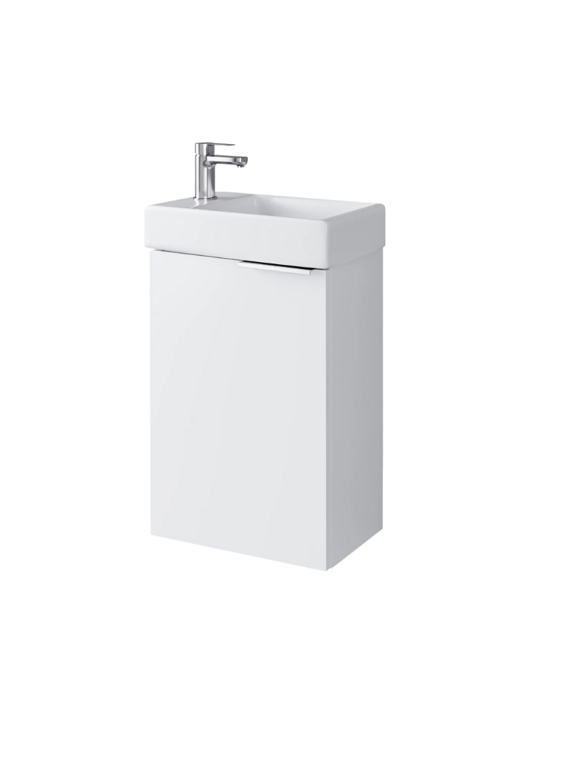 Zestaw szafka łazienkowa z umywalką ceramiczną Uptrend Fika 40 cm, drzwi, wisząca, biała 1 kpl.