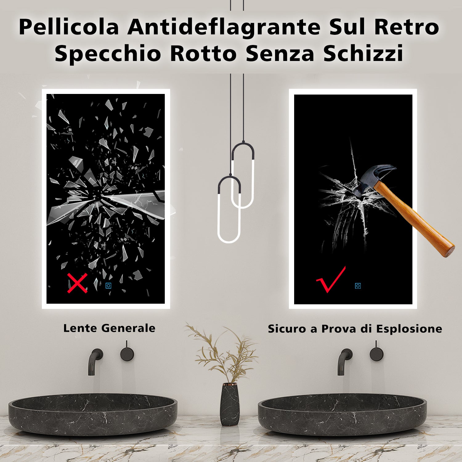 Specchio bagno rettangolare 80x60 cm con luce led, antiappannamento, touch e altoparlante bluetooth - 5