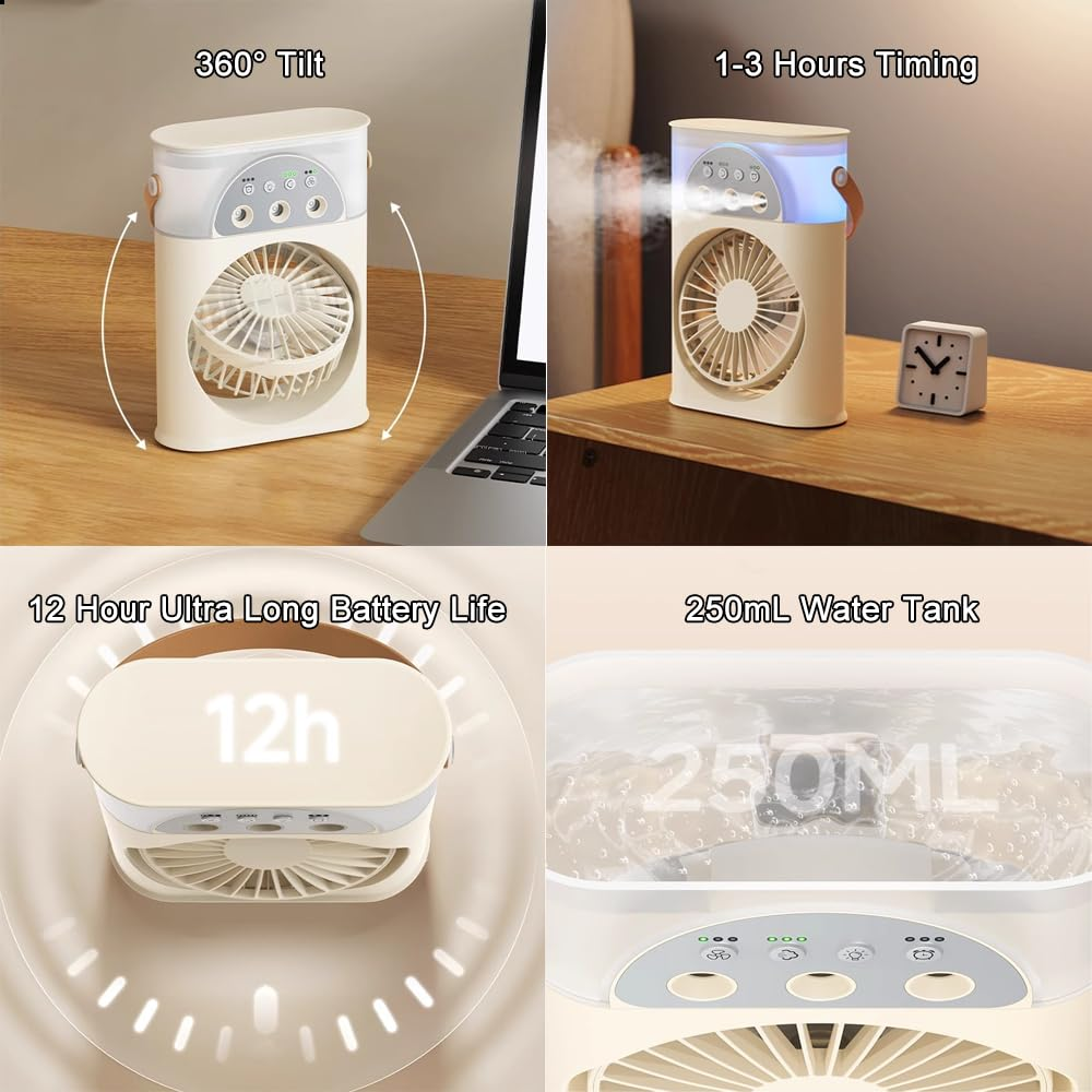 Ventilateur brumisateur portable, ventilateur de refroidissement à eau rechargeable avec réservoir d'eau refroidissement pour la maison les voyages - 4