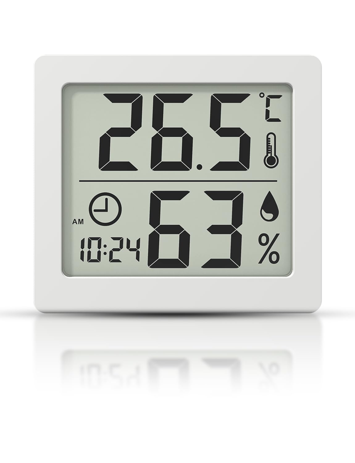 Biały cyfrowy termometr/higrometr z 3,1-calowym ekranem LCD, monitorem temperatury i wilgotności wewnątrz/na zewnątrz, wskaźnikiem wilgotności