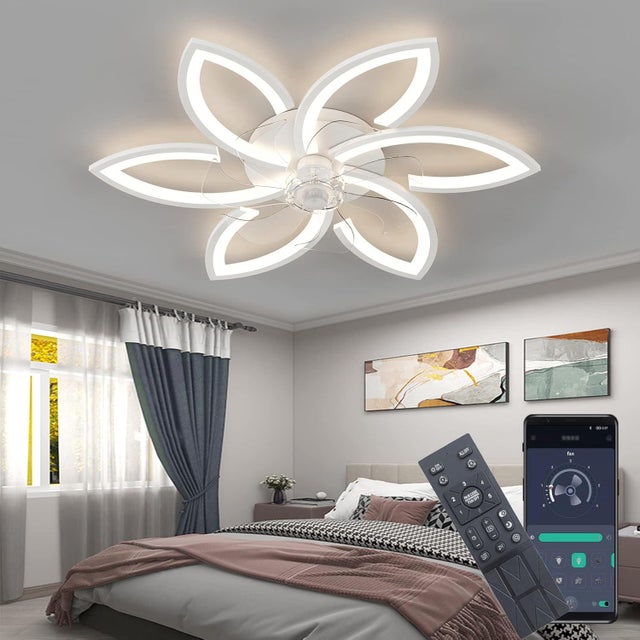 Ventilatore soffitto LED con illuminazione, 180W dimmerabile, reversibile silenzioso, bianco, 6 teste 78cm