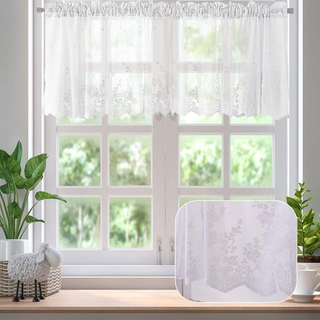 1 zasłona tiulowa, zasłona tiulowa żakardowa, zasłona w stylu rustykalnym, karnisz nie jest wliczony w cenę, biała (szer. 137 cm x wys. 90 cm)
